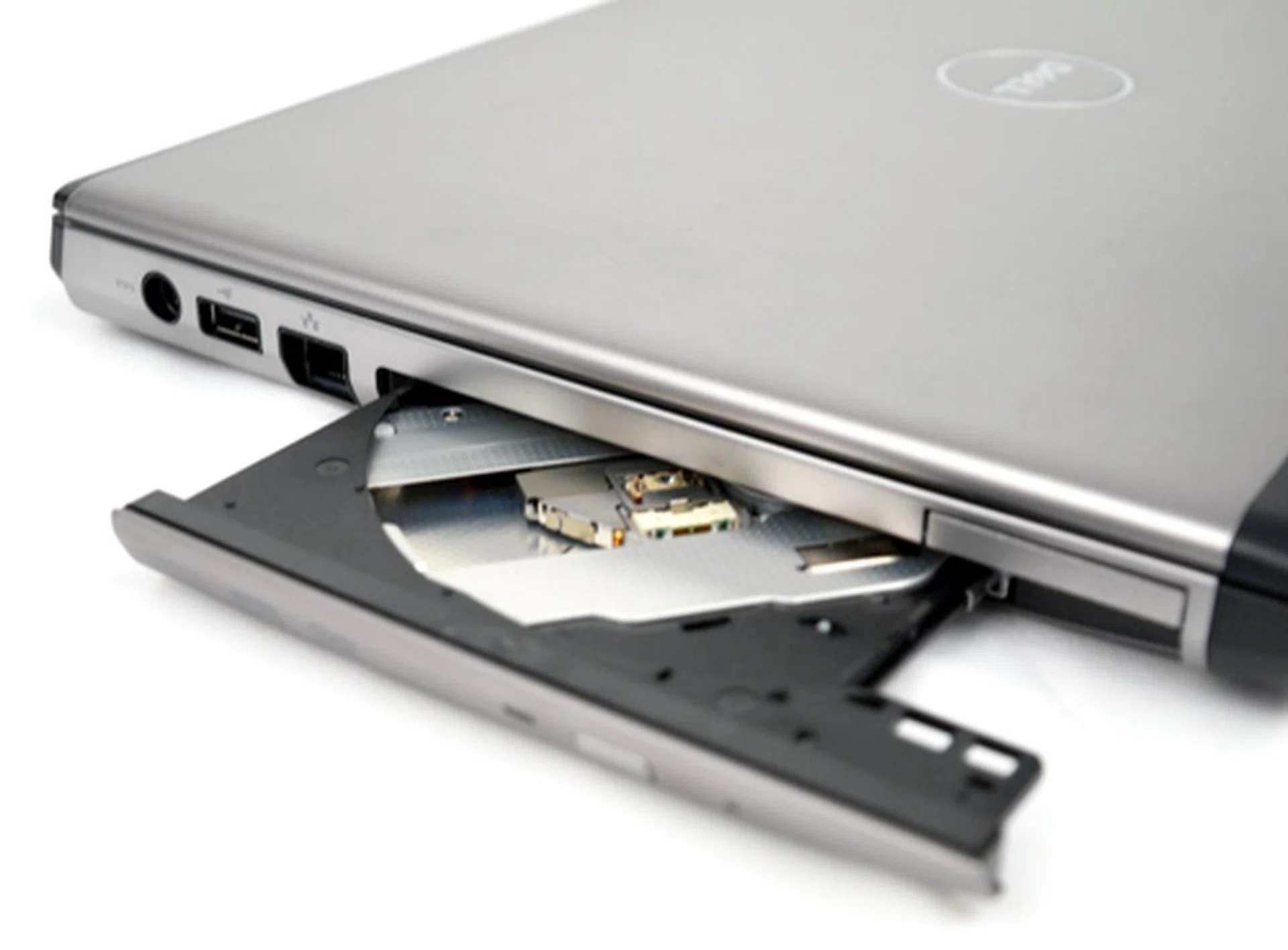 There's slightly more action on the left panel of the Vostro. A power jack, USB port and LAN connector can be seen next to its DVD writer. It's a pity the Americans have dropped the HDMI port though.