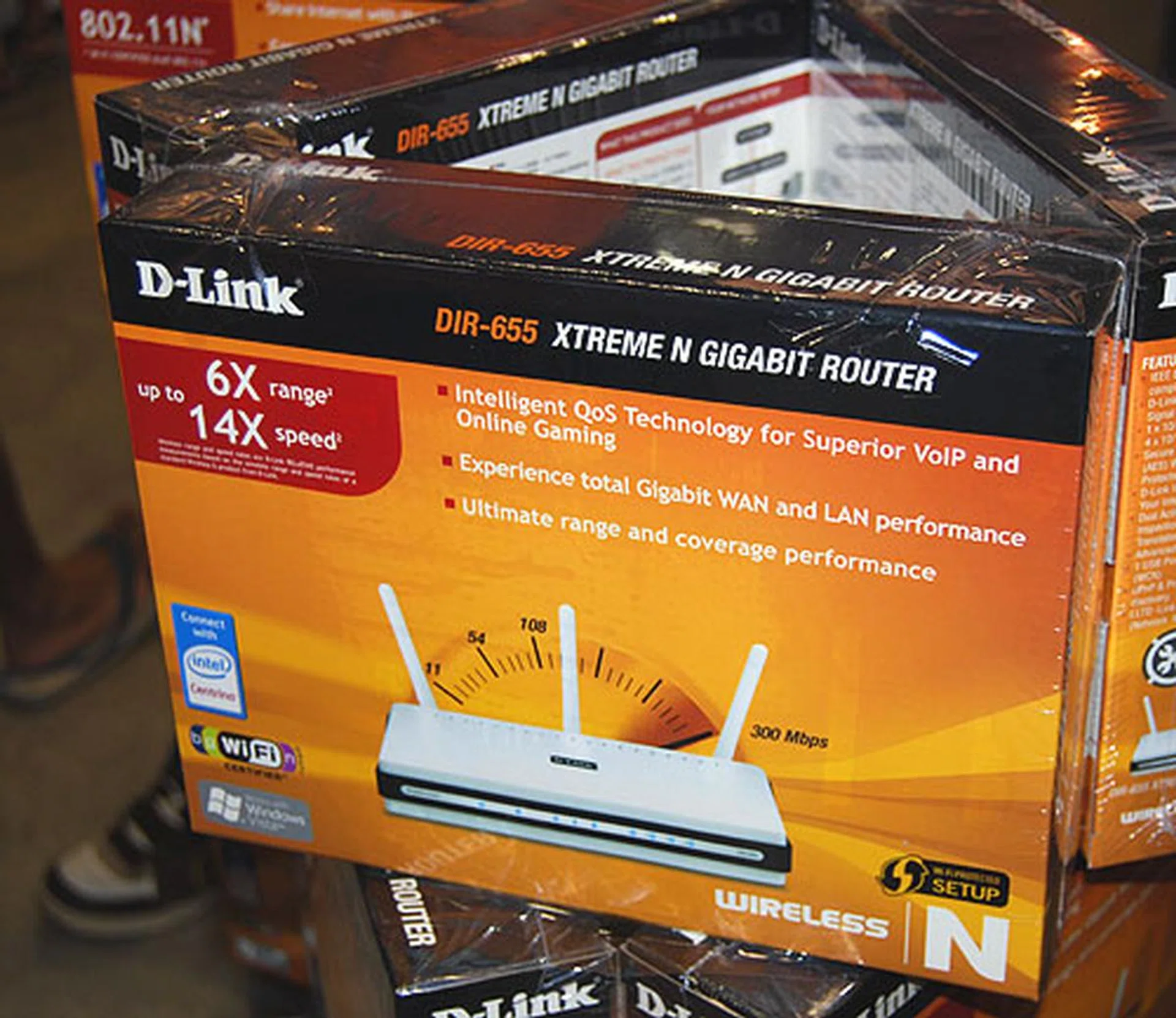  A wireless Draft-N Gigabit router from D-Link, the DIR-655 has 4 ports and comes with QoS technology for VoIP and online gaming. With trade-in, it's only $189 instead of $229.  