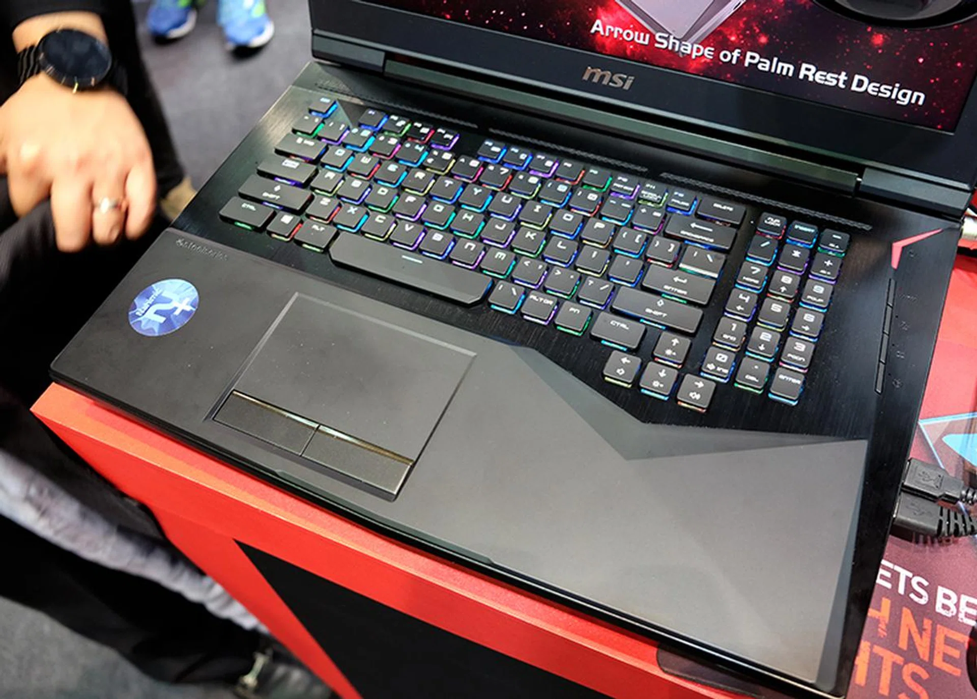 Unlike the GT80, the GT75VR Titan's mechanical keyboard is in a more traditional position. The palm rest is also slightly raised for better typing comfort.