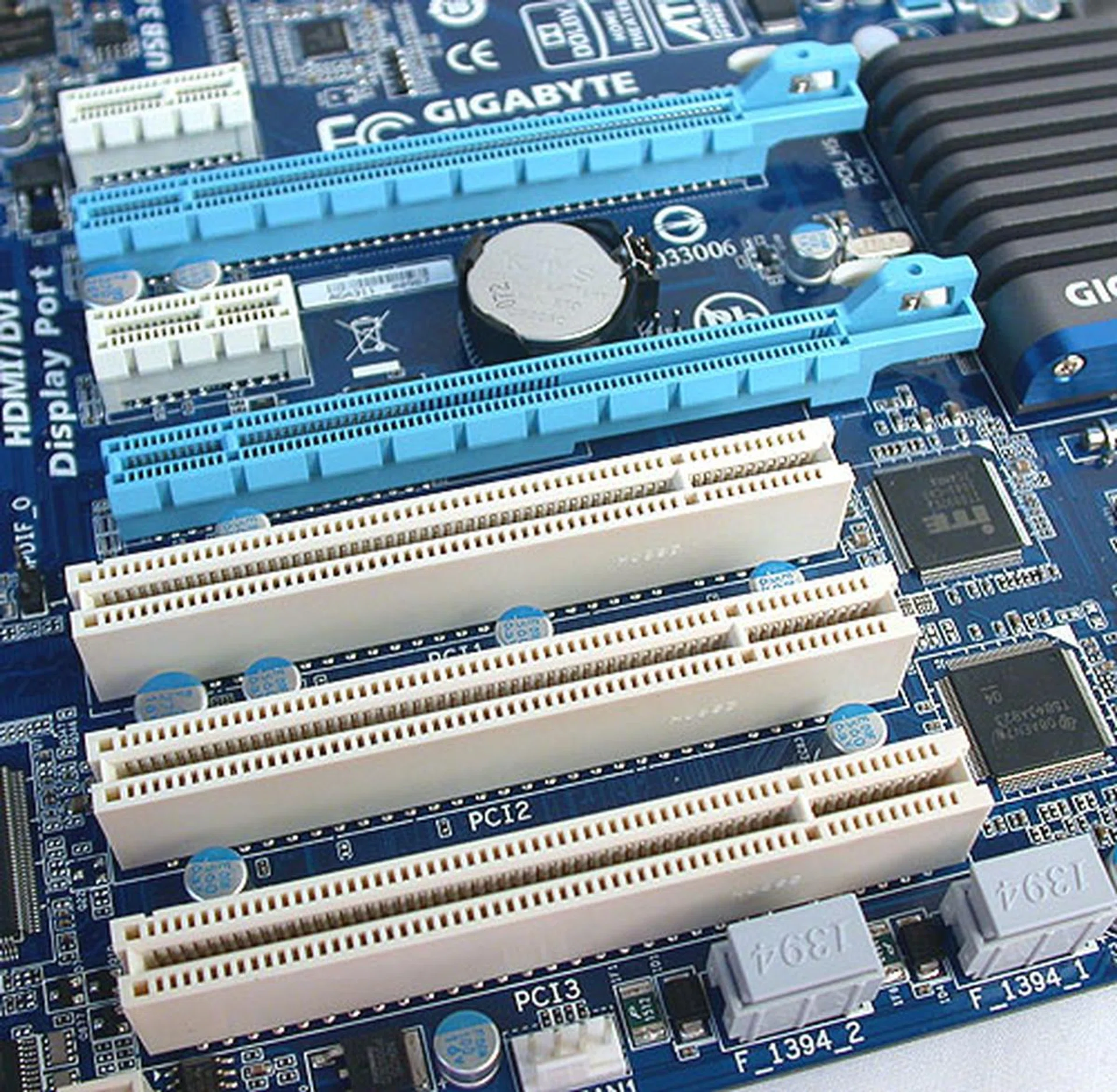 CrossFireX is supported on paper, but we doubt that users would be actually putting that to use. Gigabyte provides a generous trio of PCI slots for those older add-on cards.