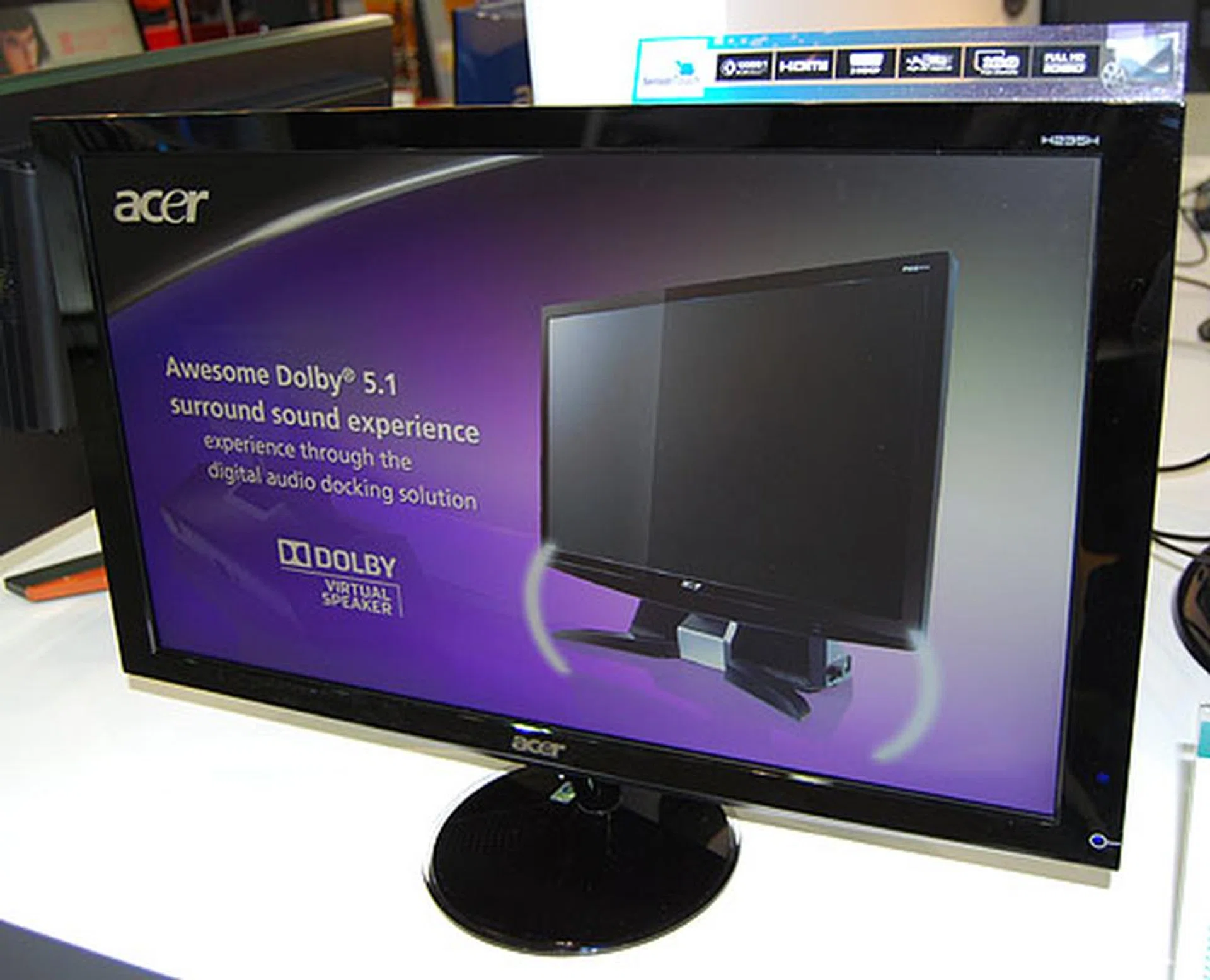 This 23-inch beauty is a full HD display with a sleek, blue lacquer finish and illuminated control panel. Besides the eye candy, this is a display with a 2ms response time and 100000:1 contrast ratio.