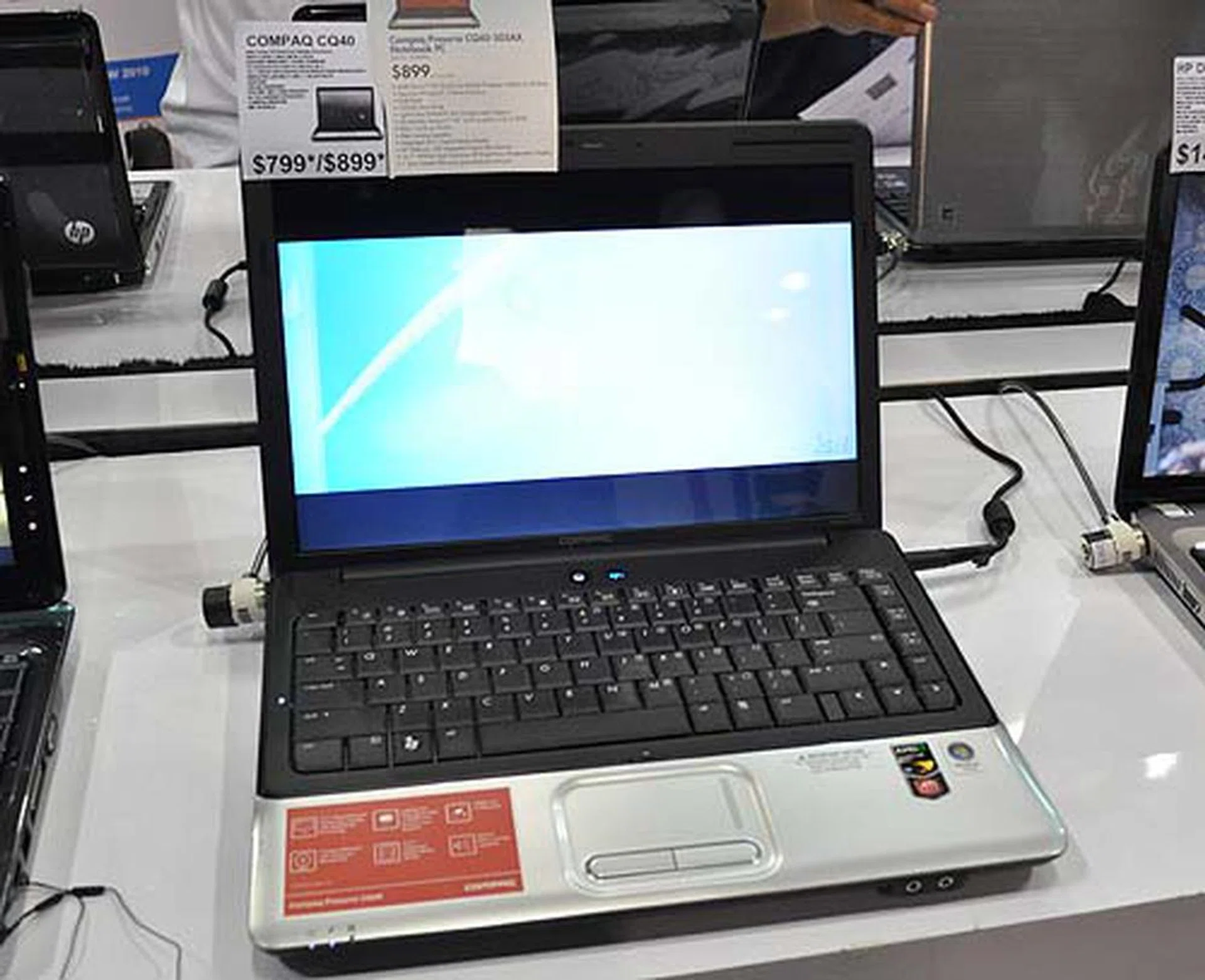 If well, your budget is even lower, fret not - get a notebook for even cheaper with the Compaq CQ40, a 14-inch AMD based notebook that uses the AMD Turion X2 RM75 (2.2GHz) processor with 2GB RAM, 320GB HDD and discrete graphics in the form of ATI Mobility Radeon HD 4350 for just $799.