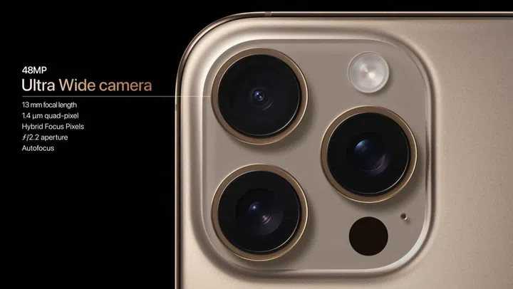 Apple iPhone 16 Pro series ultrawide camera. Image: Apple.