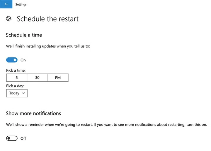 Select when you want an update to install. (Image source: Microsoft.)