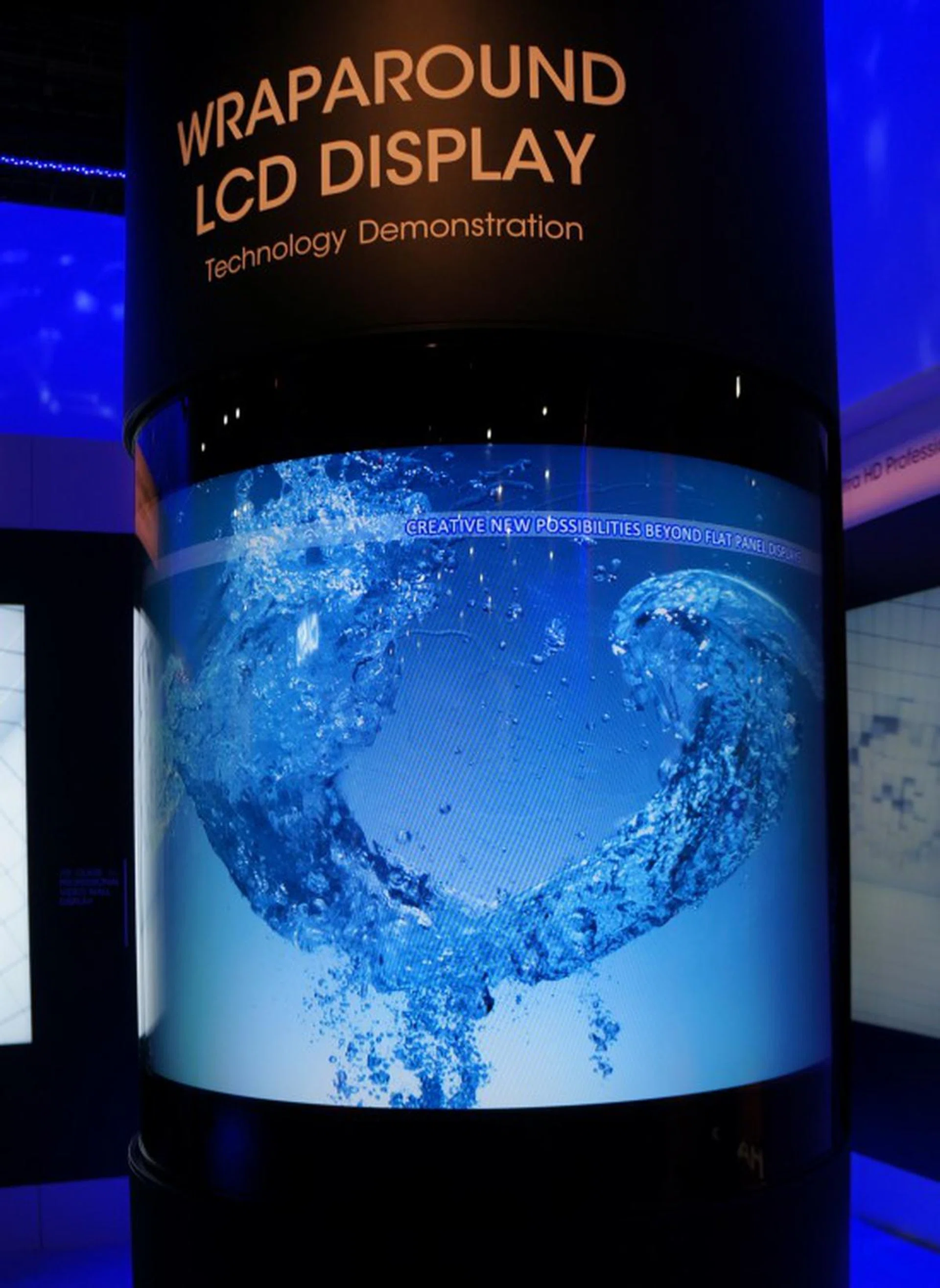 Sharp was also demoing several commercial display solutions such as this 60-inch wraparound LCD display that has a 150-degree radius, designed for pillar signage.