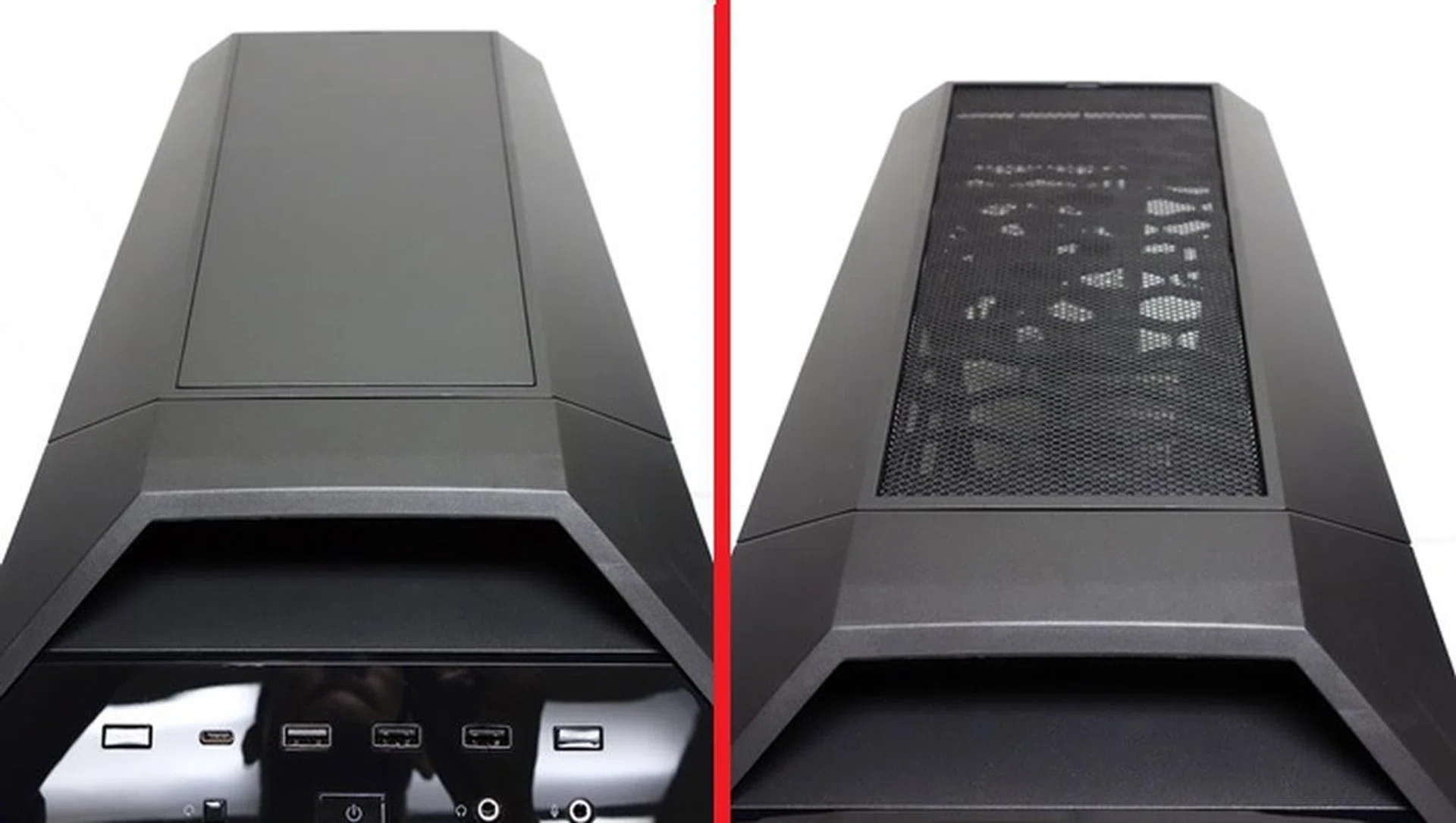 Upon removal of the cover, we see the fine mesh that acts as a dust filter for any optional intake cooling fans.
