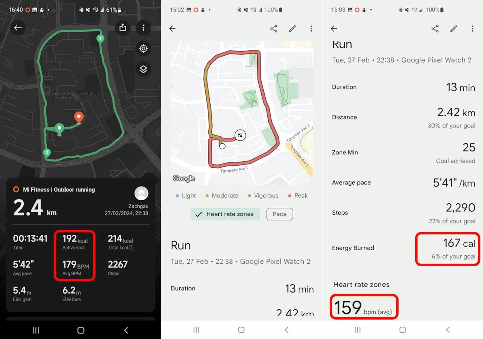 Both the Xiaomi Watch 2 Pro and Pixel Watch 2 have very close readings for pace and steps. Here, the Watch 2 Pro's average heart rate and calories burned are comparable too, higher even.