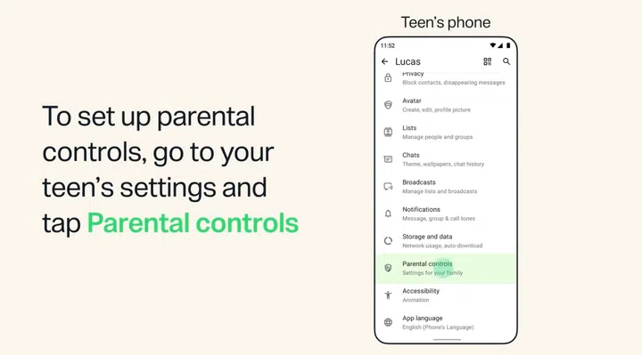 WhatsApp teens parental controls