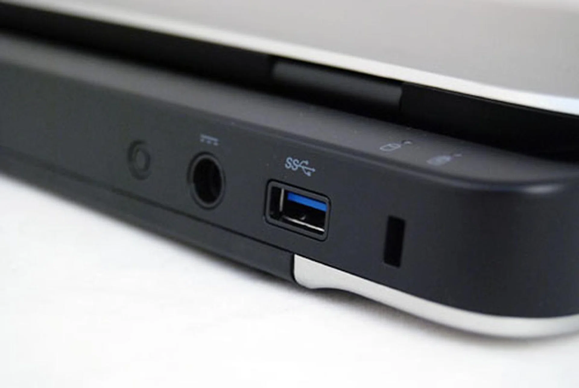 On the rear left, you'll find the charging port and another USB 3.0 port.