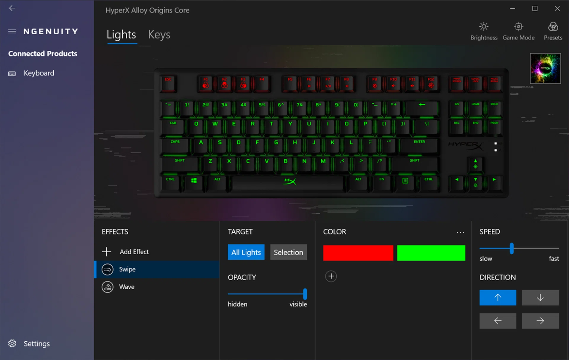The app must be left opened or minimised to the system tray for customisations and even lighting effects to work.