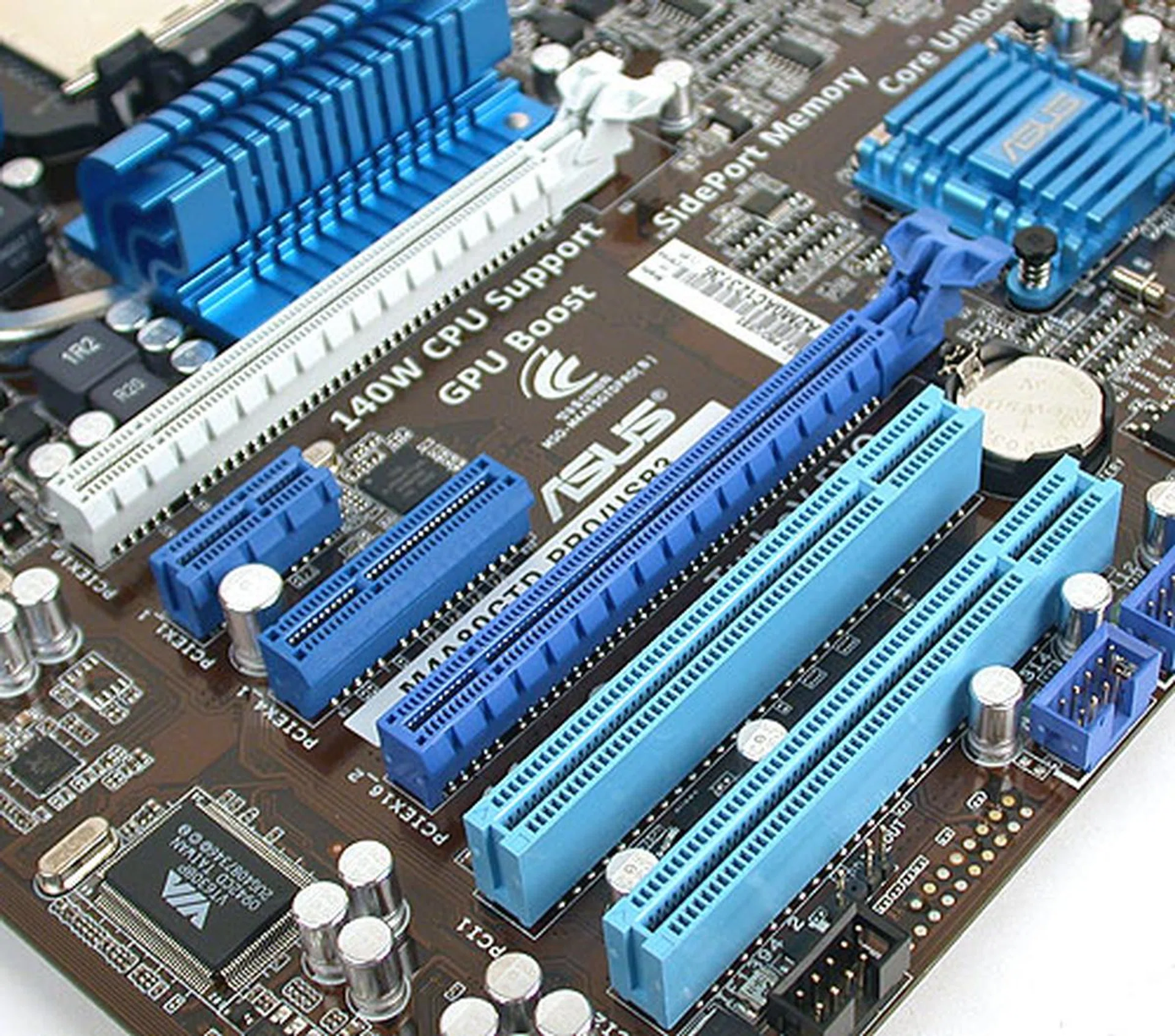 We have no complaints about the layout of the expansion slots, with sufficient clearance between the two PCIe 2.0 x16 slots so you can run CrossFireX with even a triple-slot card if you choose to do so.
