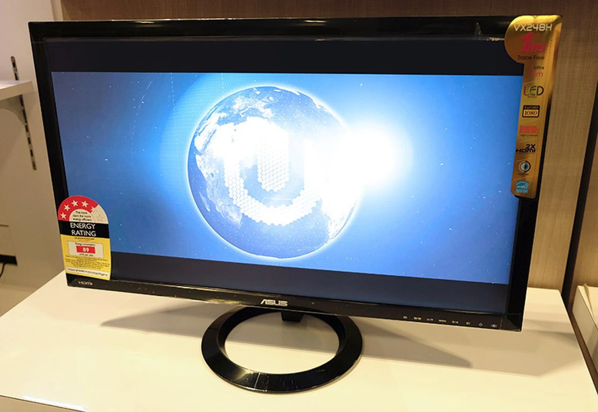 The ASUS VX248H is a 24-inch Full-HD monitor with built-in speakers and a response time of 1ms. It's great for casual gamers and is currently priced at $189 (U.P. $239) and comes with a free HDMI cable.
