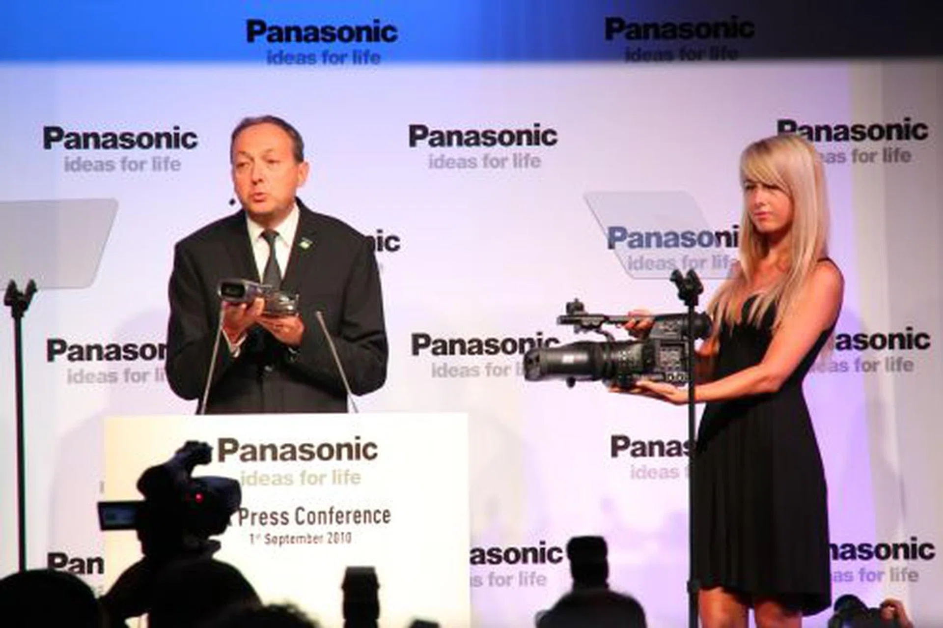 Continuing the company's move into creating a 3D content generation ecosystem, Panasonic showed the audience its two 3D-capable Full HD camcorders, announced some time back.