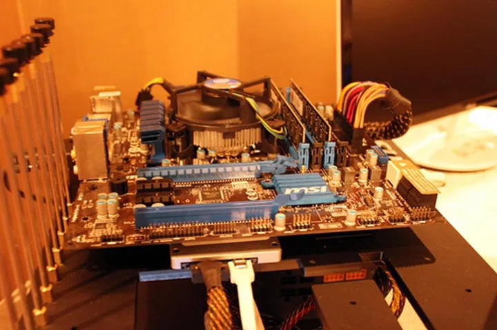 Intel H77 chipset-based motherboards are unable to split their sixteen PCIe Gen 3 lanes; hence, they have only a single PCIe Gen 3.0 x16 expansion slot. Shown here is the MSI H77MA-G43 micro-ATX motherboard.