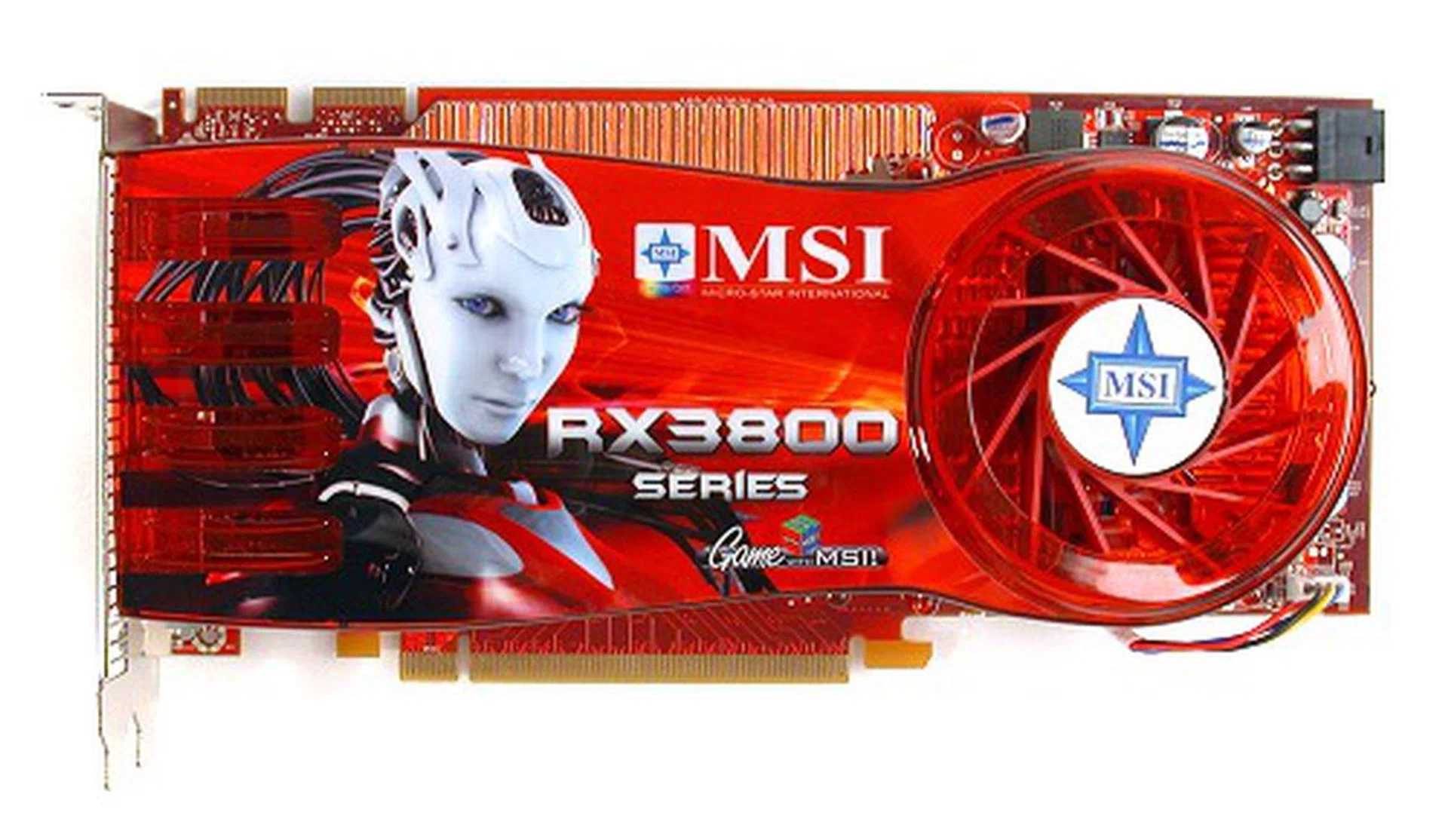 A new decal, a new card; MSI takes the straightforward approach to the RX3870-T2D512E-OC graphics card. Underneath however, it's overclocked to 800/2250MHz versus the usual 775/2250MHz. Not a spectacular overclock, but something better than nothing.