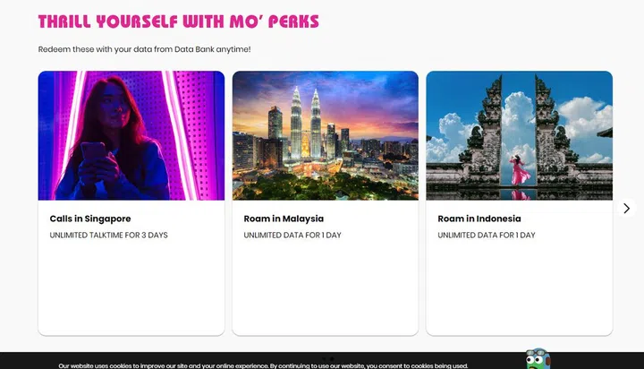 Screenshot of Data Bank "perks" you can exchange for, from GOMO official website.