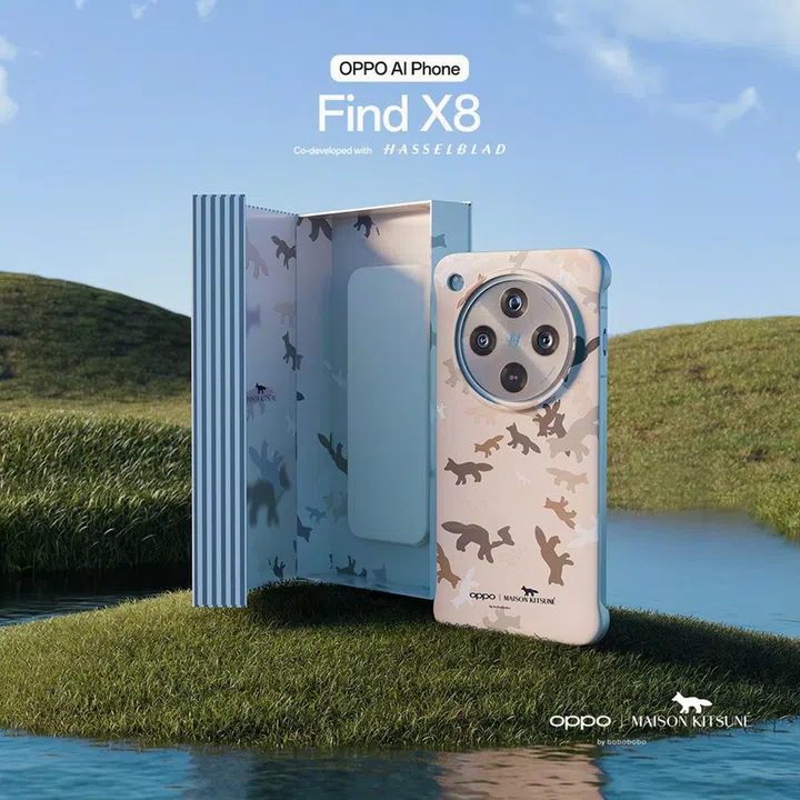 OPPO x Maison Kitsuné “Find Your Fox” themed phone cases (Find X8). Image: OPPO Singapore.