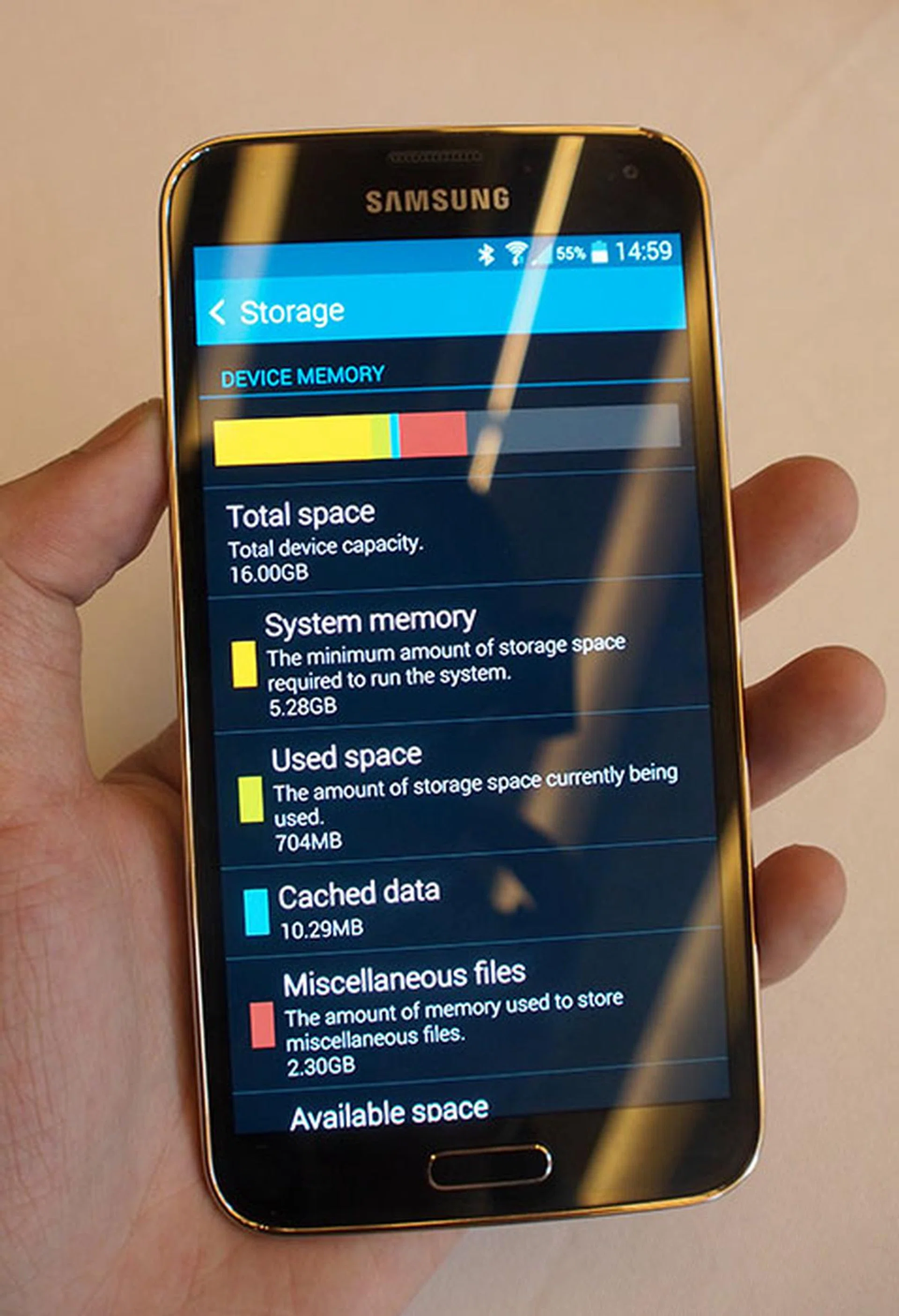 The OS and pre-installed apps take up quite a lot of storage space. This particular 16GB unit only has 8GB storage remaining.