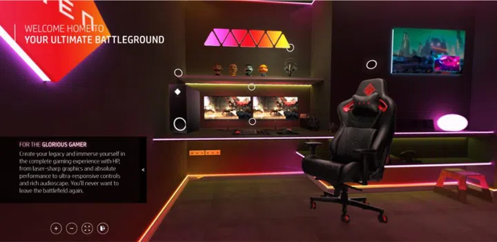 Customers can choose from a range of personas to see the products available. This is the Glorious Gamer room. Image courtesy of HP. 