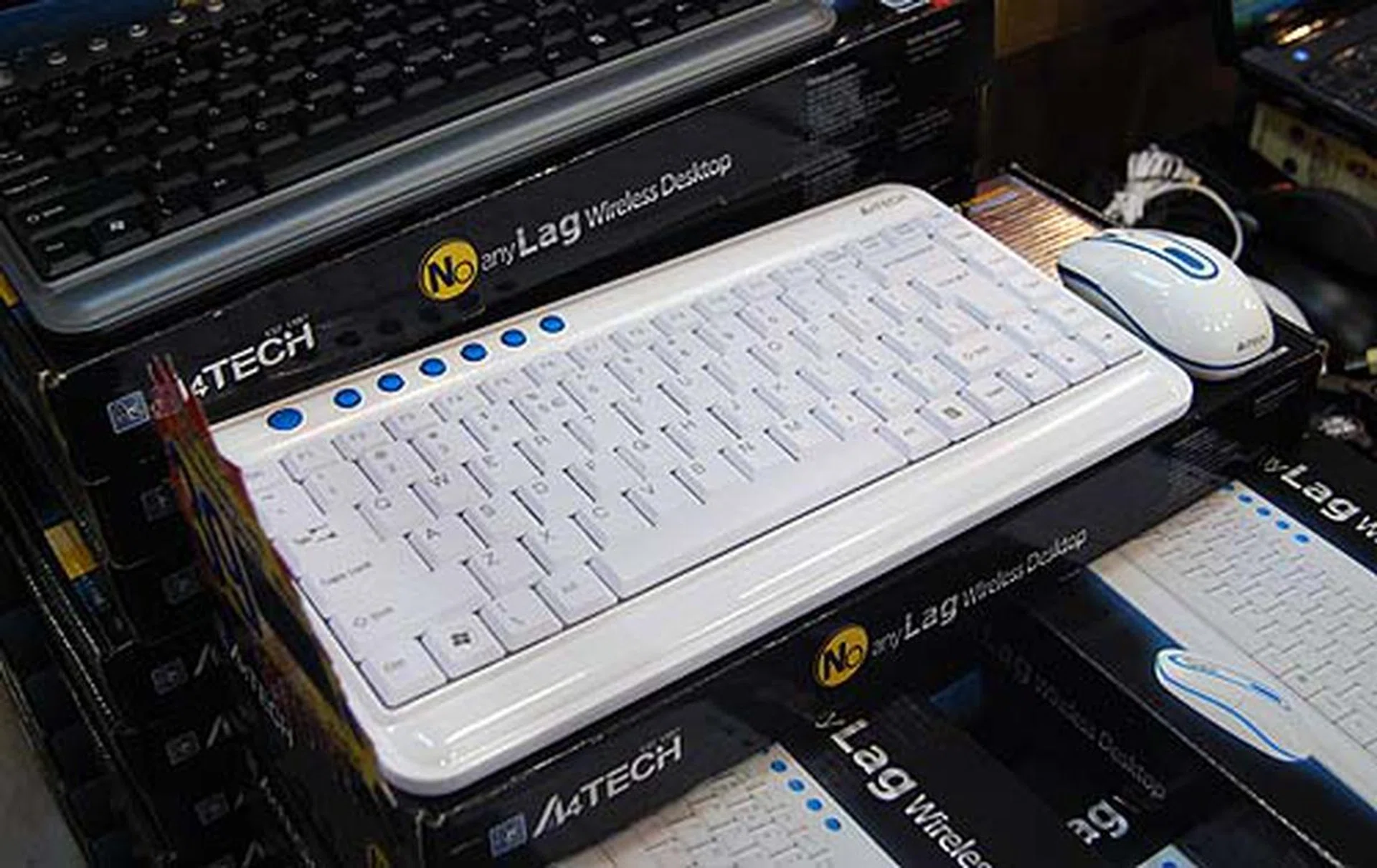 More keyboards await us - here's the A4Tech G7, a "No Any Lag" mini wireless desktop keyboard that comes with a 1600dpi mouse. Price? $39.