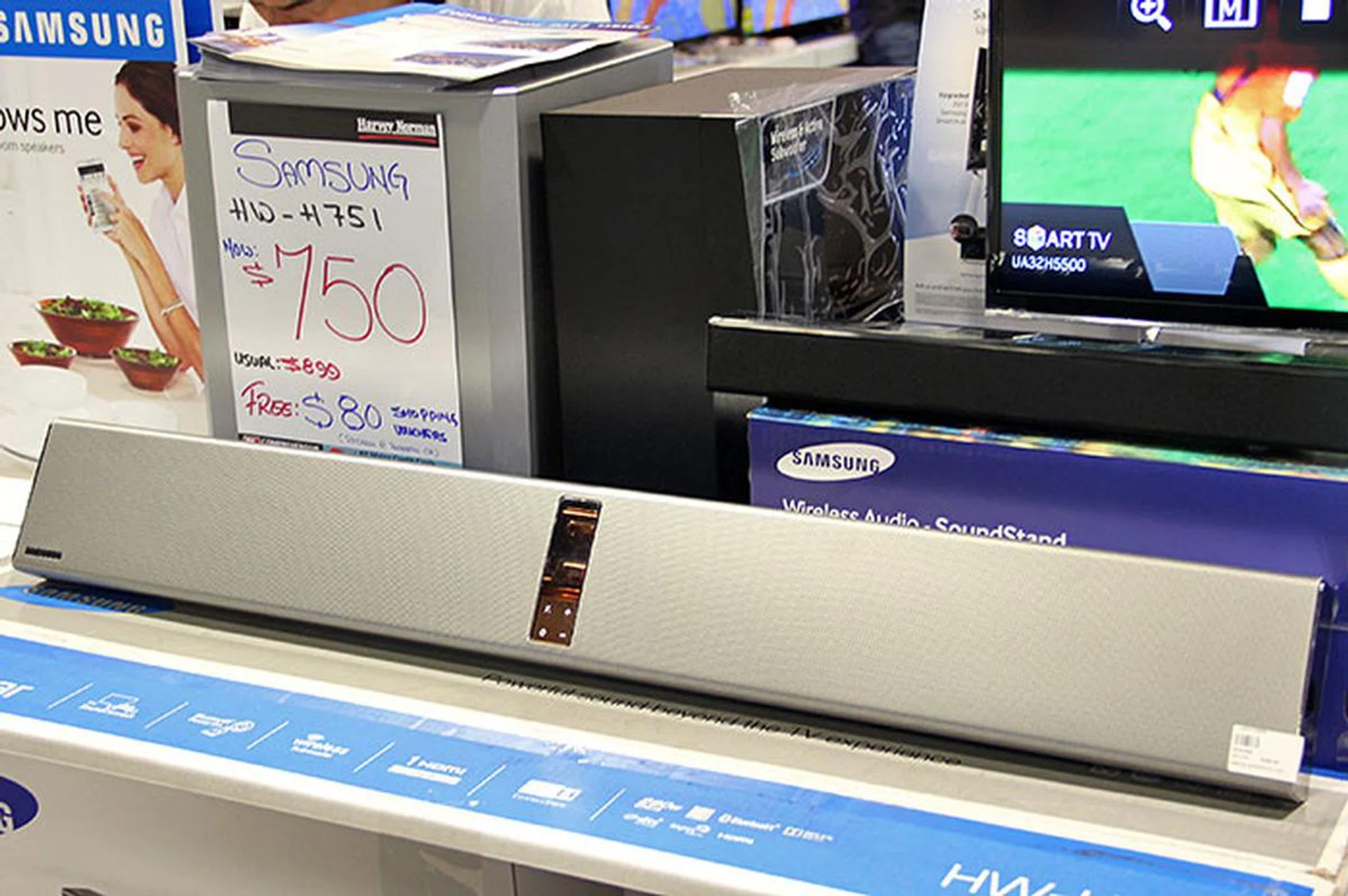 If you need a soundbar to go along with your new TV, the Samsung HW-H751 is going for $750, and comes with $80 shopping vouchers. It has a built-in valve amp, and the Multiroom Link functions means you can enjoy your music anywhere in your home, from any source you've.