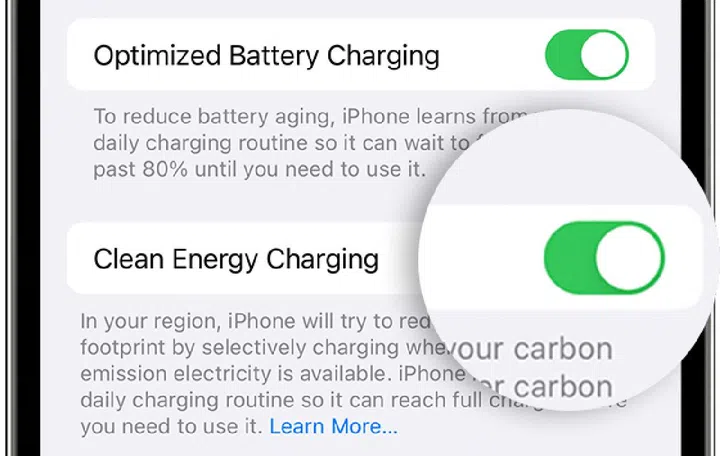 Apple's new Clean Energy Charging feature in iOS 16.1.