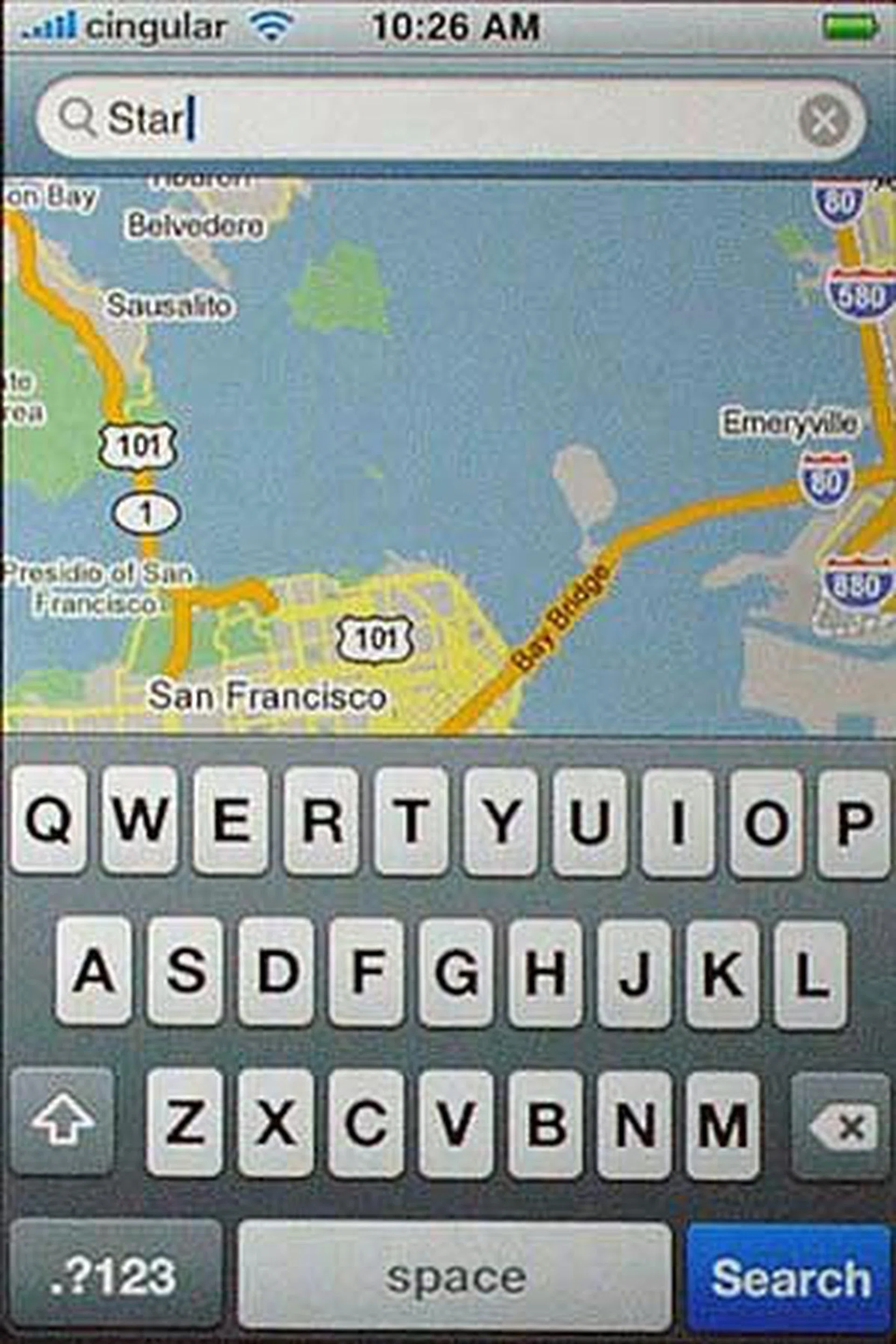 Google is sure a good friend of Apple. This is Google Maps we're seeing here. During the keynote, Steve Jobs decided to seek out all the Starbucks outlets in the area.