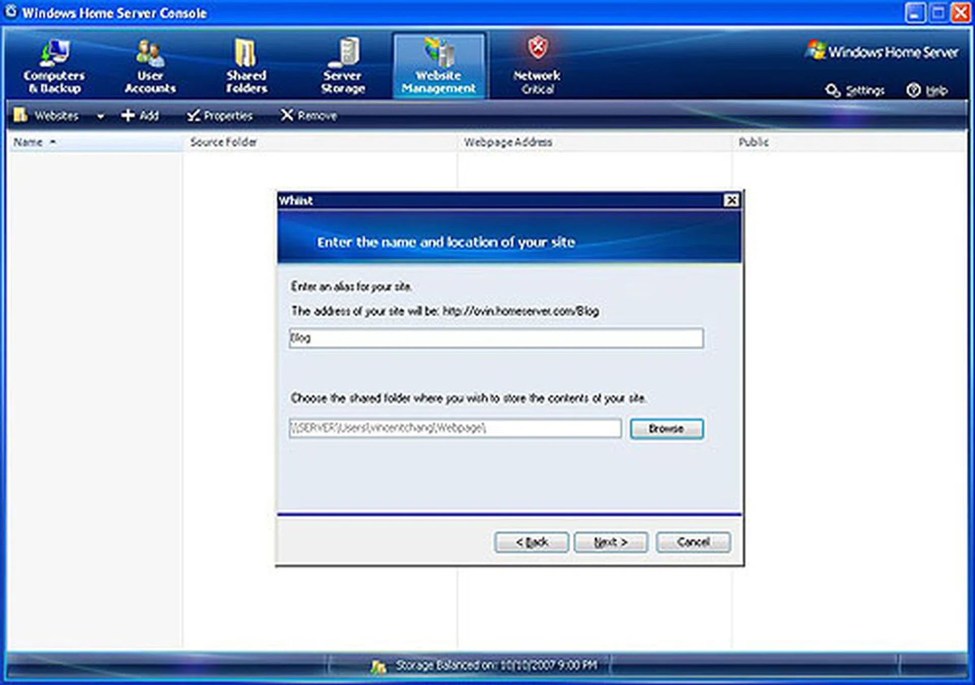 (Click to enlarge.) Creating the web page is the easy part using Whiist. Adding the content and layout for a proper, decent website is another story. Users however can just dump their HTML files and images into the folder specified in the wizard and they will be used.

