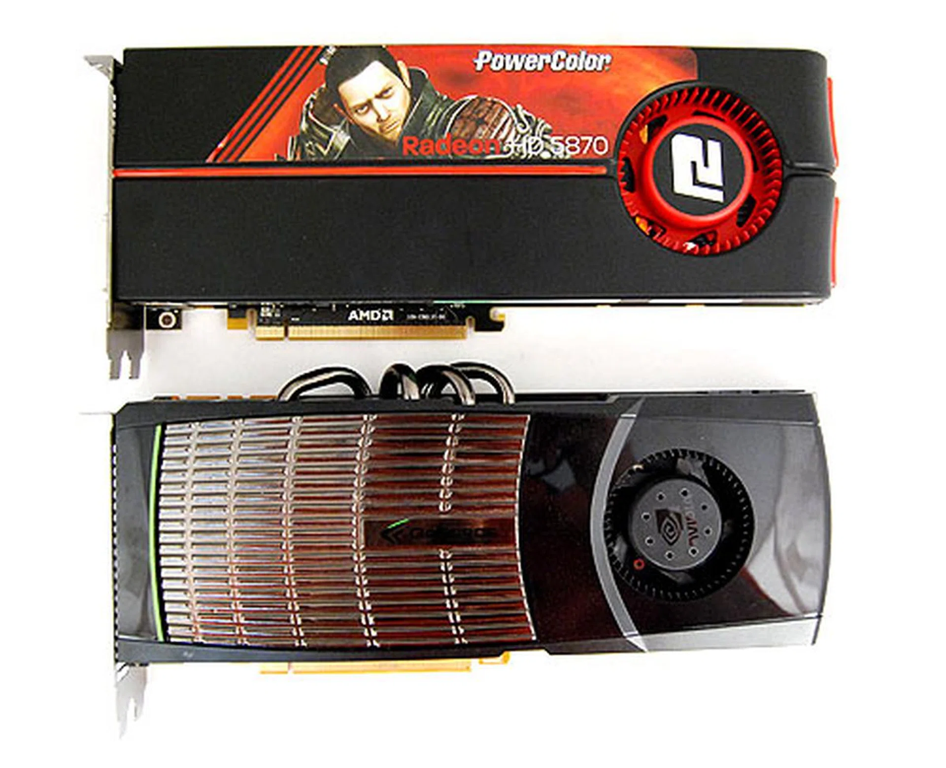 Length-wise, the GeForce GTX 480 and the Radeon HD 5870 is about the same, but the Geforce GTX 480 looks a tad stockier.