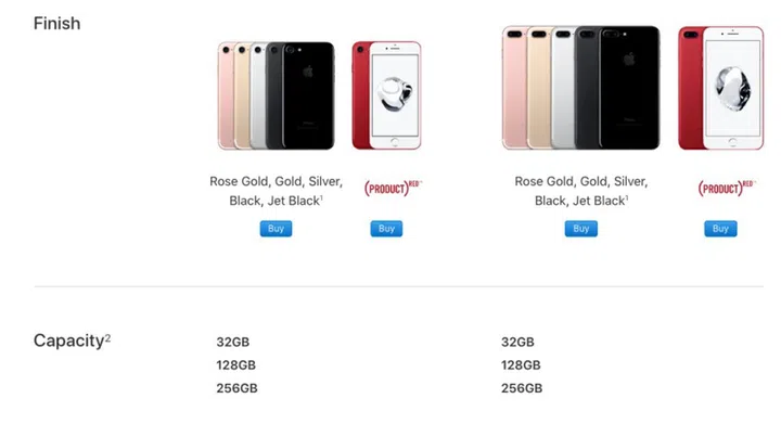 Apple's current iPhone 7 offerings.