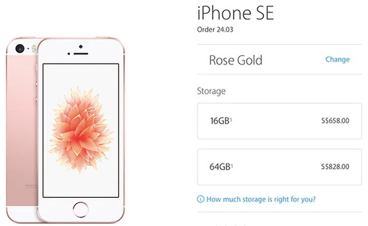 Singapore prices of the iPhone SE.