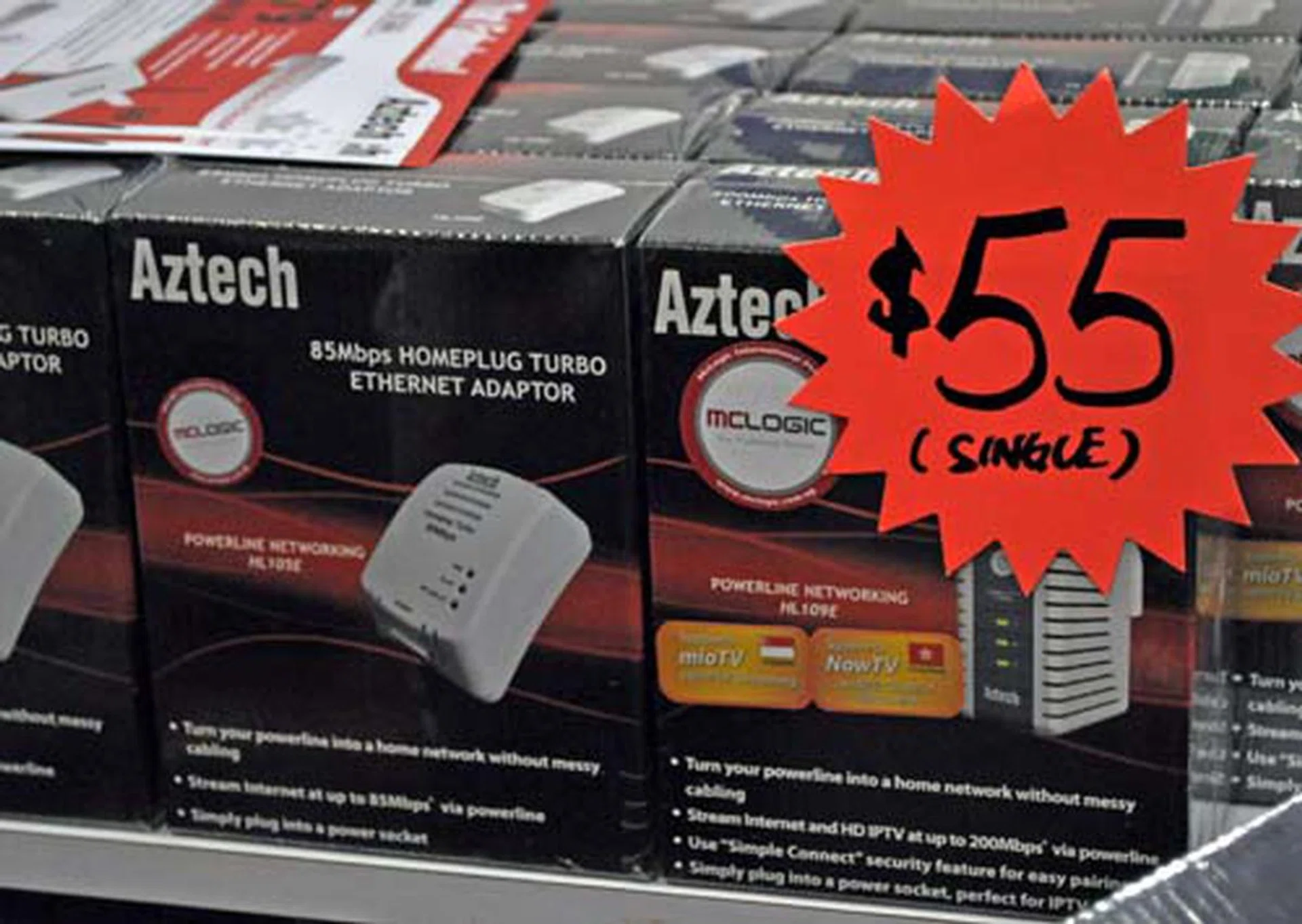 If you're sick of messy wires running all over your home, then the Aztech 85Mbps Homeplug Turbo Ethernet Adaptor may just be your cup of tea at $55.