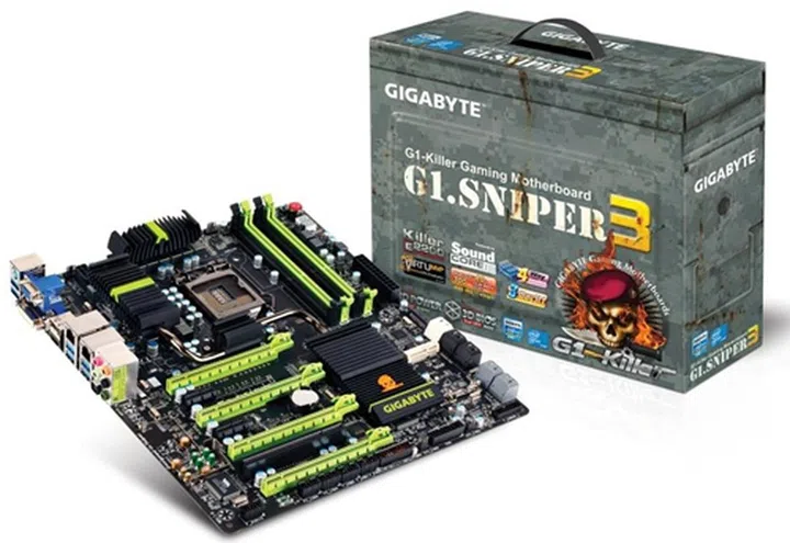 On a cursory glance, the heatsink of the PCH of the G1.Sniper board has been replaced to look more innocuous. In its past variants of the G1.Sniper series, the chipset heatsink was usually modeled to resemble components of firearms. Img source: Gigabyte