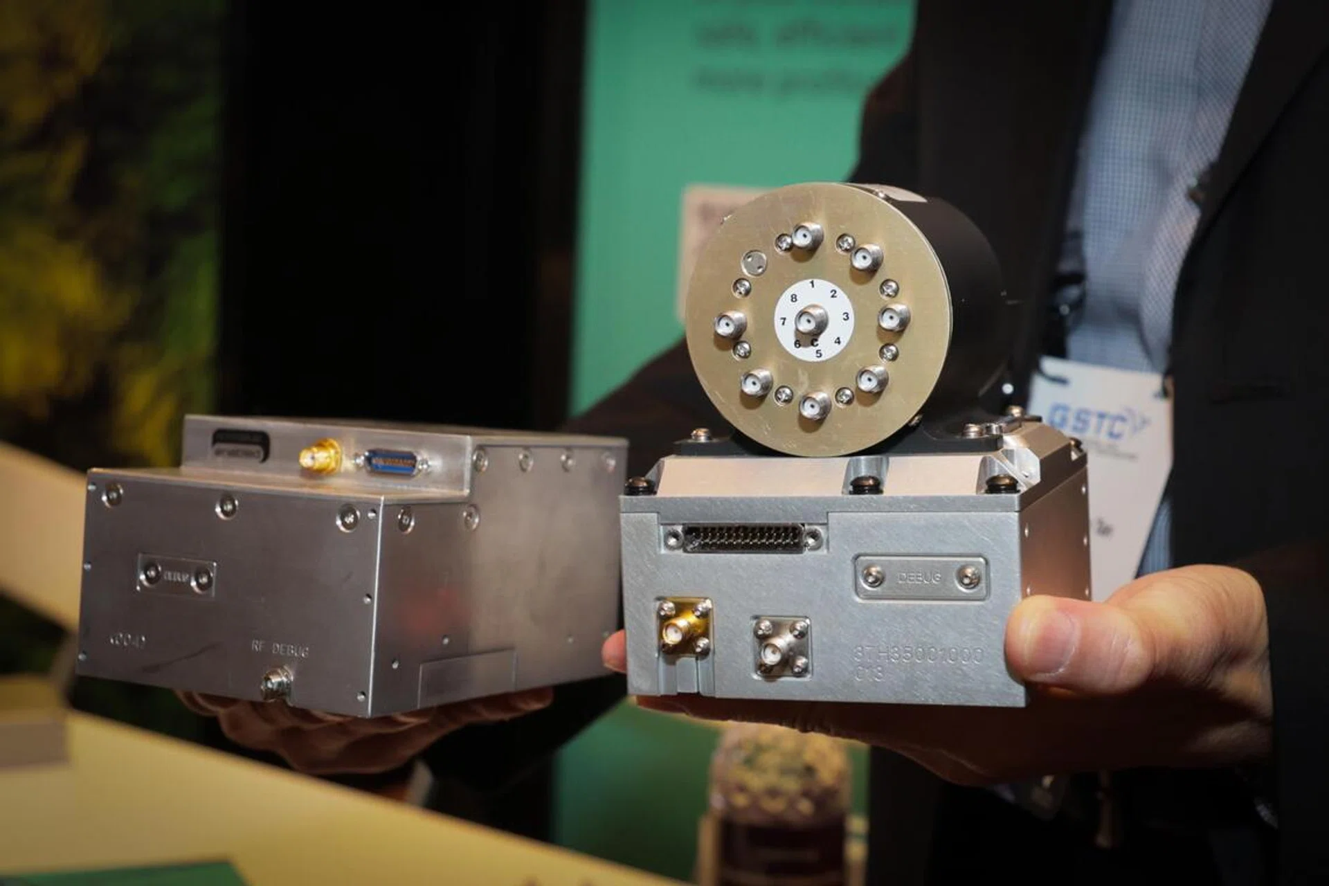 IDRS modem (left) and Antenna switch (right) from Addvalue Technologies, on display at the Global Space and Technology Convention 2024 held at Sheraton Towers Singapore on Feb 15, 2024.