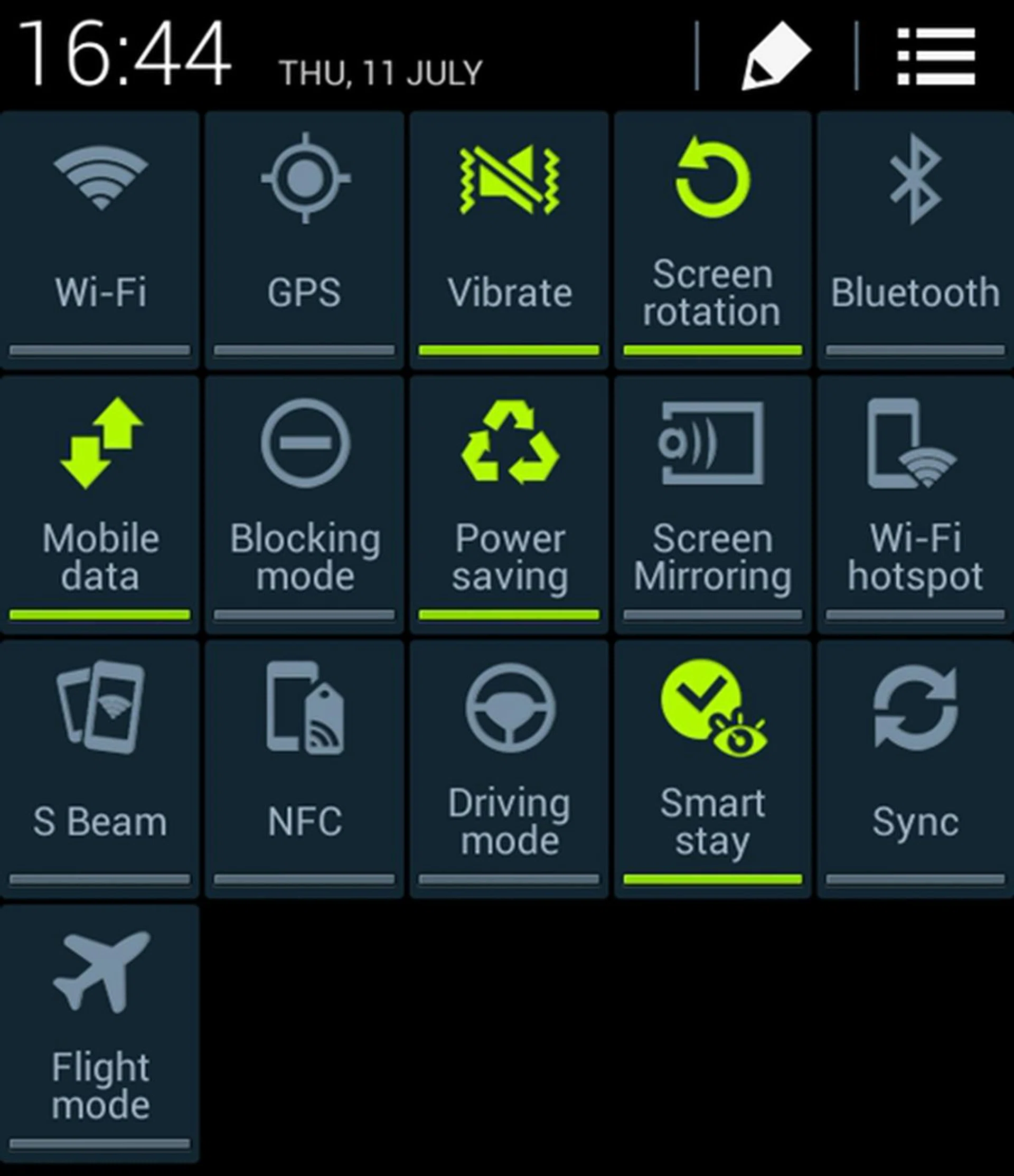 Samsung's version of Quick Settings