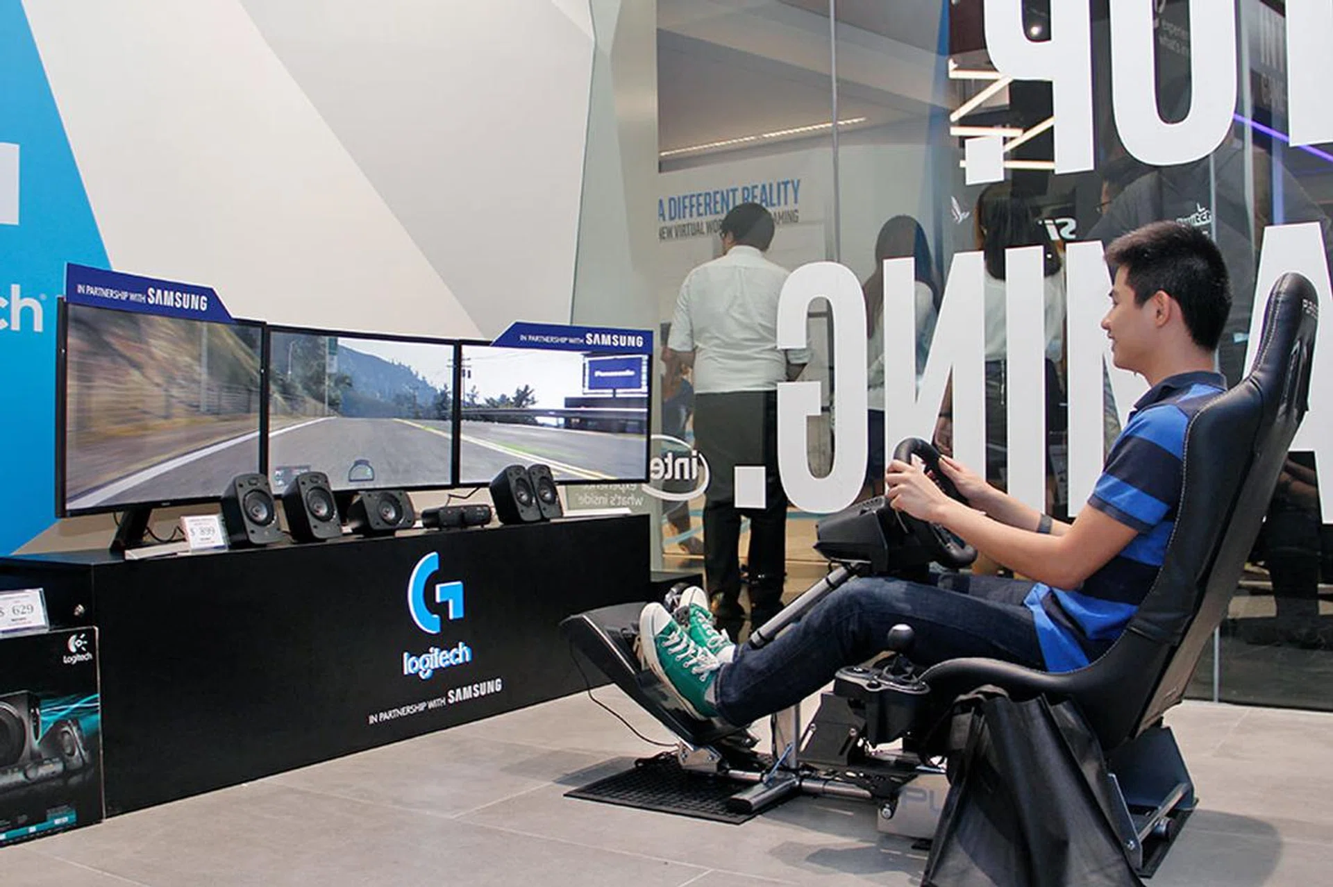 There's also a fully-decked racing simulator for racing game fans. Vroom, vroom!