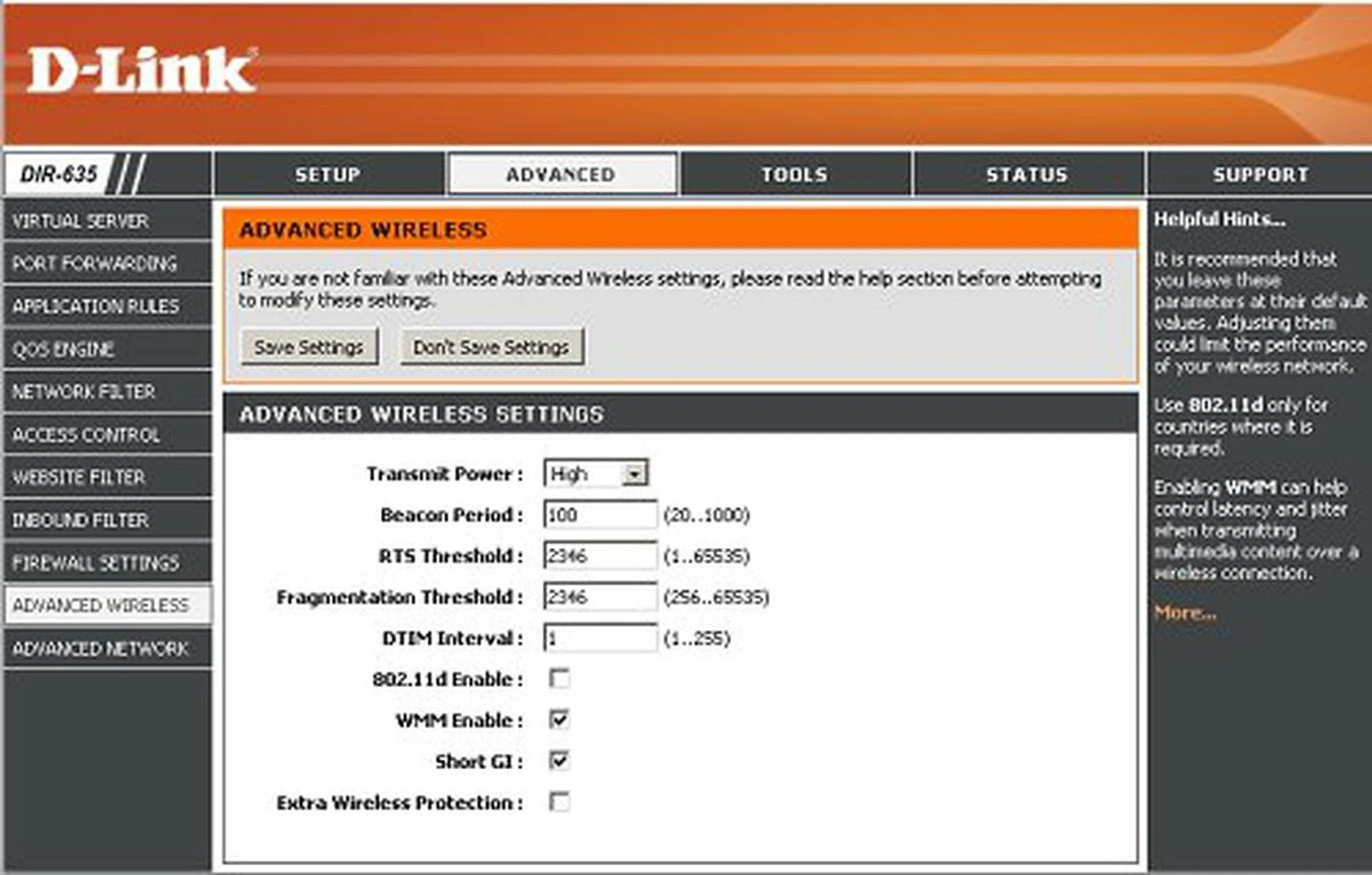 Here's the D-Link DIR-635 administration panel on the same page - Notice the uncanny resemblance. They are probably just skinned OEM versions of the Atheros panel.