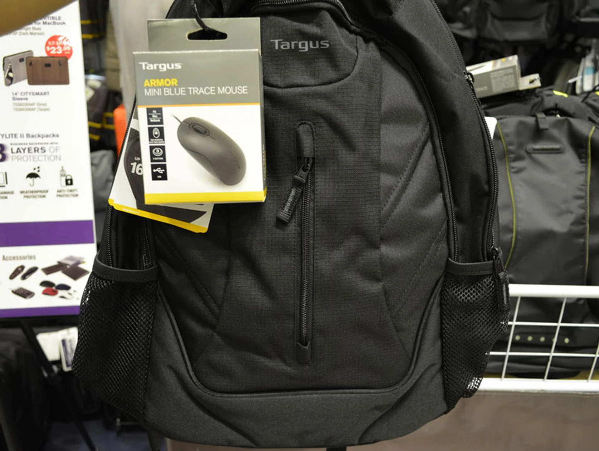 The Targus Ascend backpack can take laptops up to 16 inches, which encompasses the majority of laptops out there. It is made of durable polyester which should handle the wear-and-tear of your daily commute well. It's simple black aesthetic will also go with any outfit, regardless of whether you are dressed for work or play. The Ascend is being bundled with an Amor Mini Blue Trace mouse for only $39.90 (usual price: $79) at the IT Show.