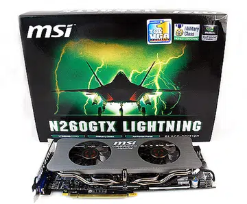 The packaging, featuring what seems to be a F-22 Raptor fighter jet, further reinforces the N260GTX Lightning's military background.