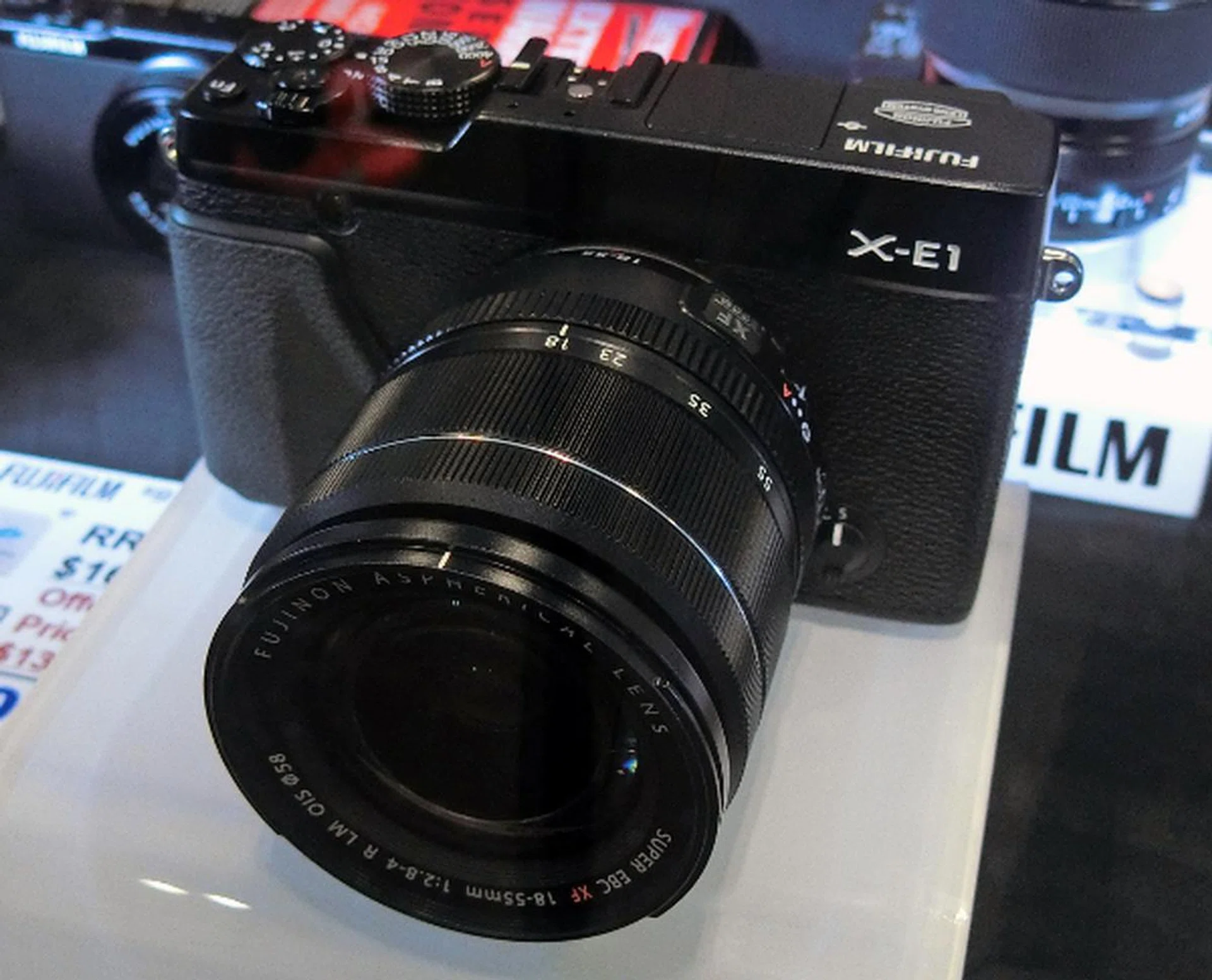 The Fujifilm X-E1 comes with a 16-megapixel X-Trans CMOS sensor and a 2.36M dot OLED electronic viewfinder. Buy it with the 18-55mm F2.8-4R kit lens for $1,399.