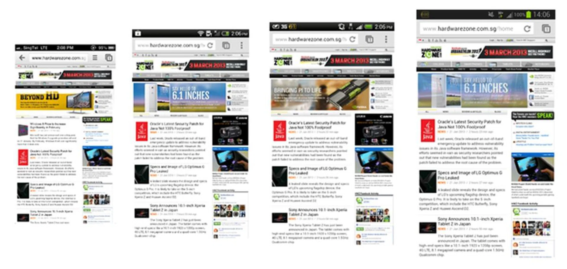From left to right: Apple iPhone 5 (4-inch), HTC One X+ (4.7-inch), HTC Butterfly (5-inch) and Samsung Galaxy Note II (5.5-inch).