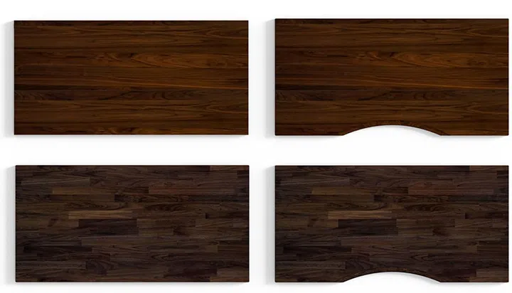 Walnut Plank at the top, Finger-joint at the bottom. (Image Source: Omnidesk)