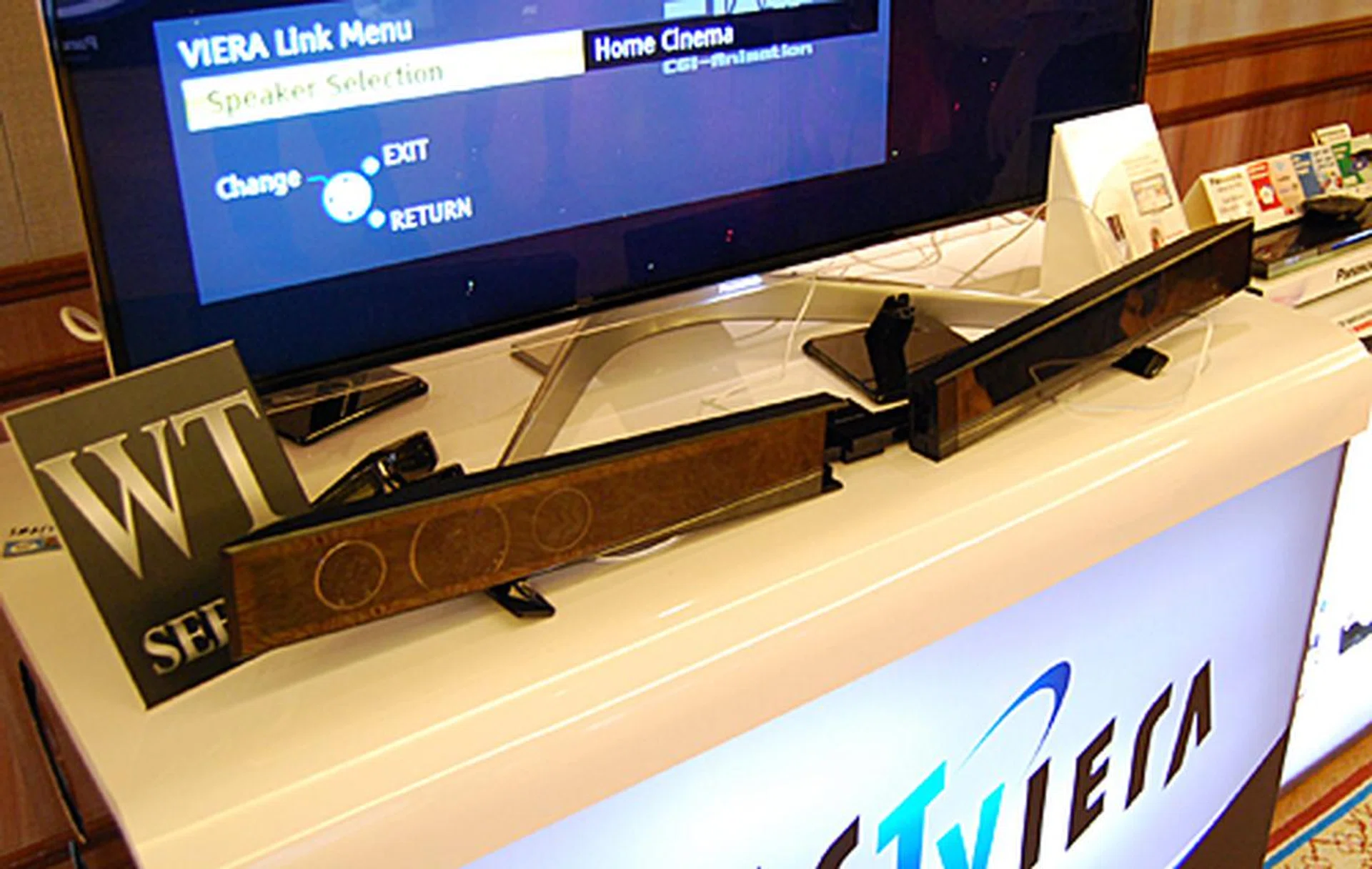 No this unit of the SC-HTB550 is not broken. The soundbar can be separated at the center and then used as a set of two piece vertical speakers.