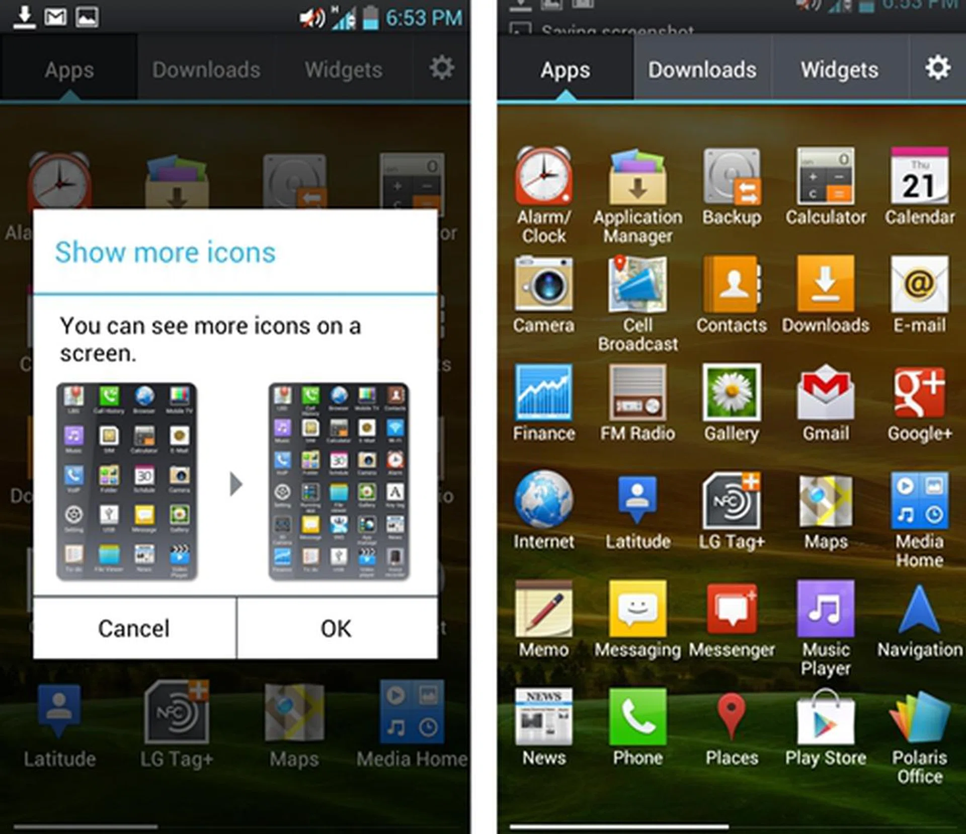 You can opt to display more icons on the page by simply bringing up the settings option while in the apps drawer.