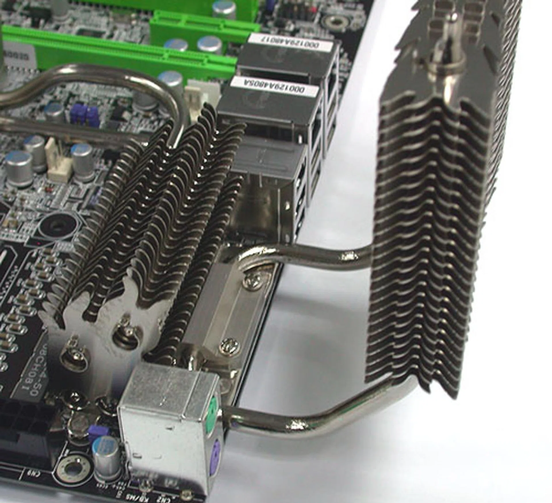 An extreme example of a large passive motherboard cooler from DFI. 