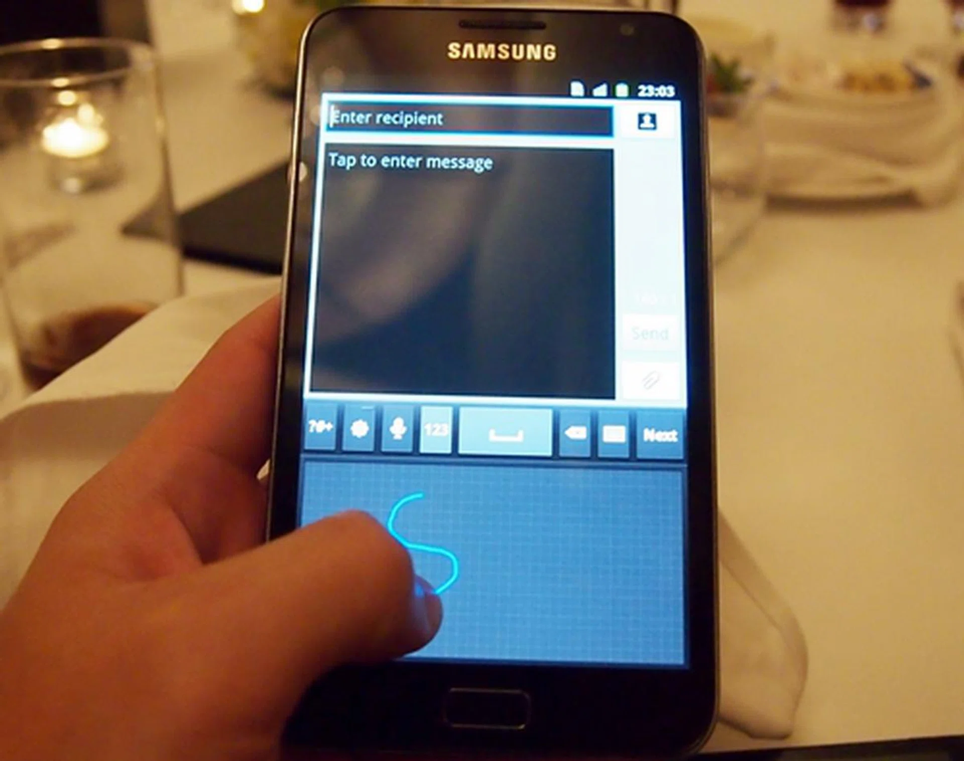 We decided to test the screen sensitivity by attempting to write with our fingers. The screen did register the input. Pretty impressive uh? You likely won't have space to attempt such on smaller phones though.