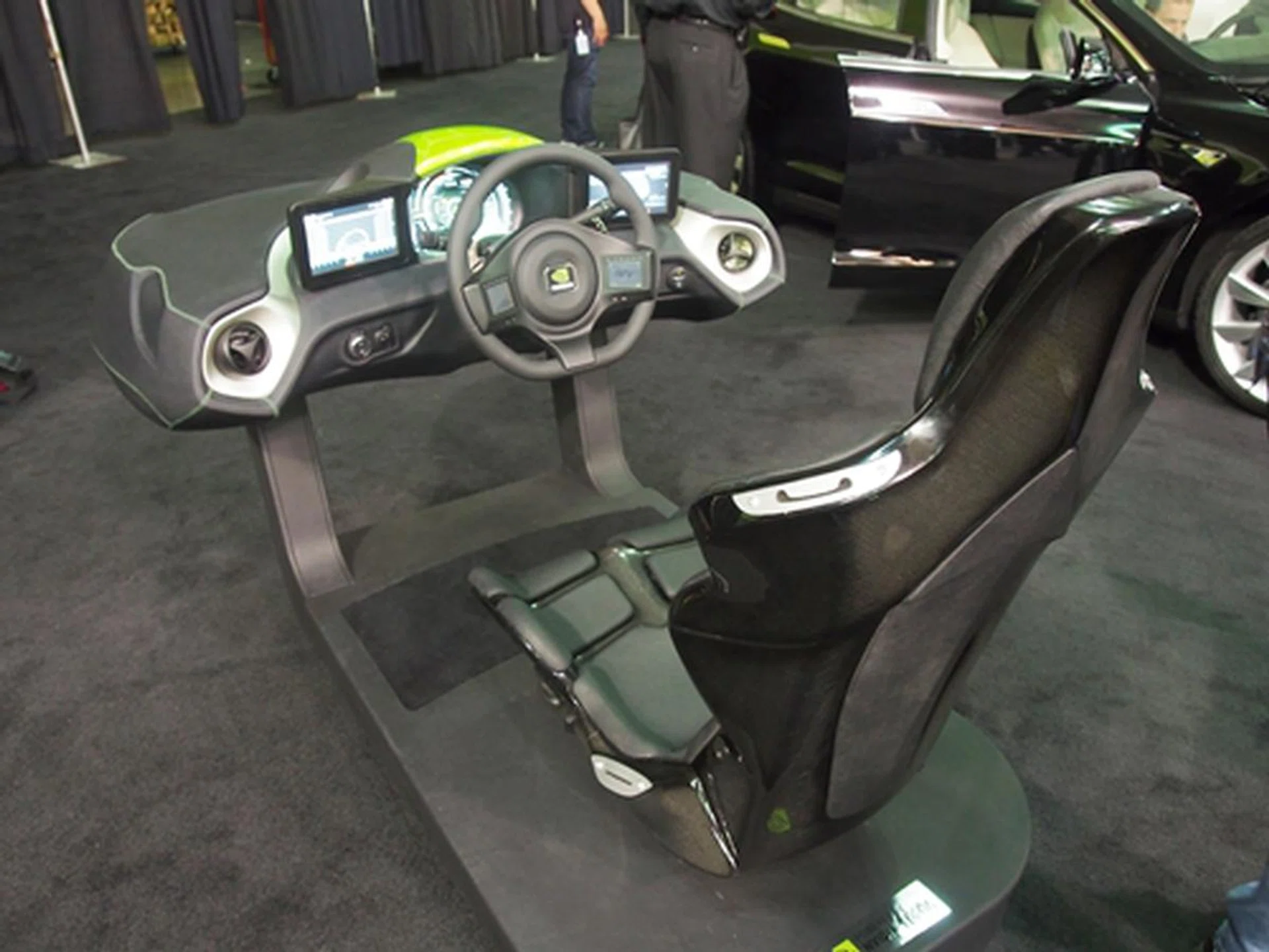 This is a mock-up of a driver's seat in a vehicle that features the NVIDIA Tegra 3 powering the display units.