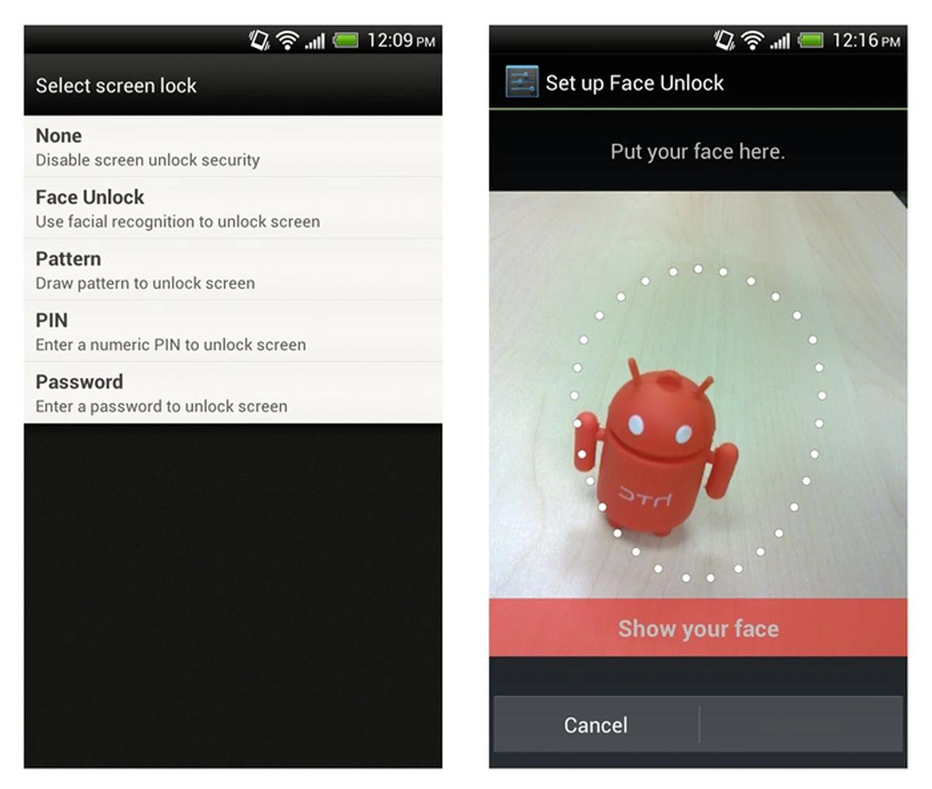 HTC integrates the Face Unlock feature of Android 4.0 Ice Cream Sandwich with its Sense UI.