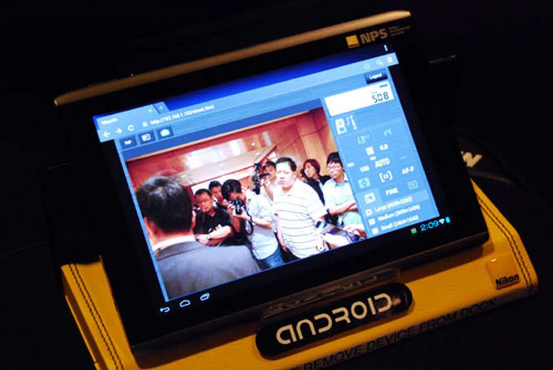 The D4's camera control screen, through the browser on an Android tablet. Live view is switched on and you can manipulate basic settings as well as fire the shutter release from here.