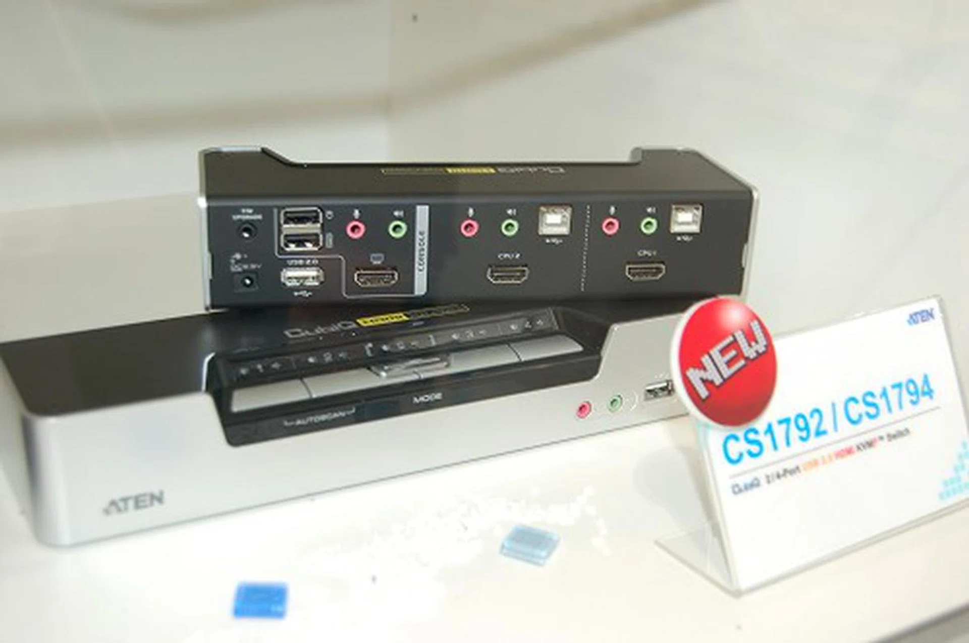  (aten-2) This is Aten's all-new USB and HDMI KVM switch with audio. Comes in two-port (CS1792) and four-port (CS1794) configurations. Notice that it has an all-new design?  